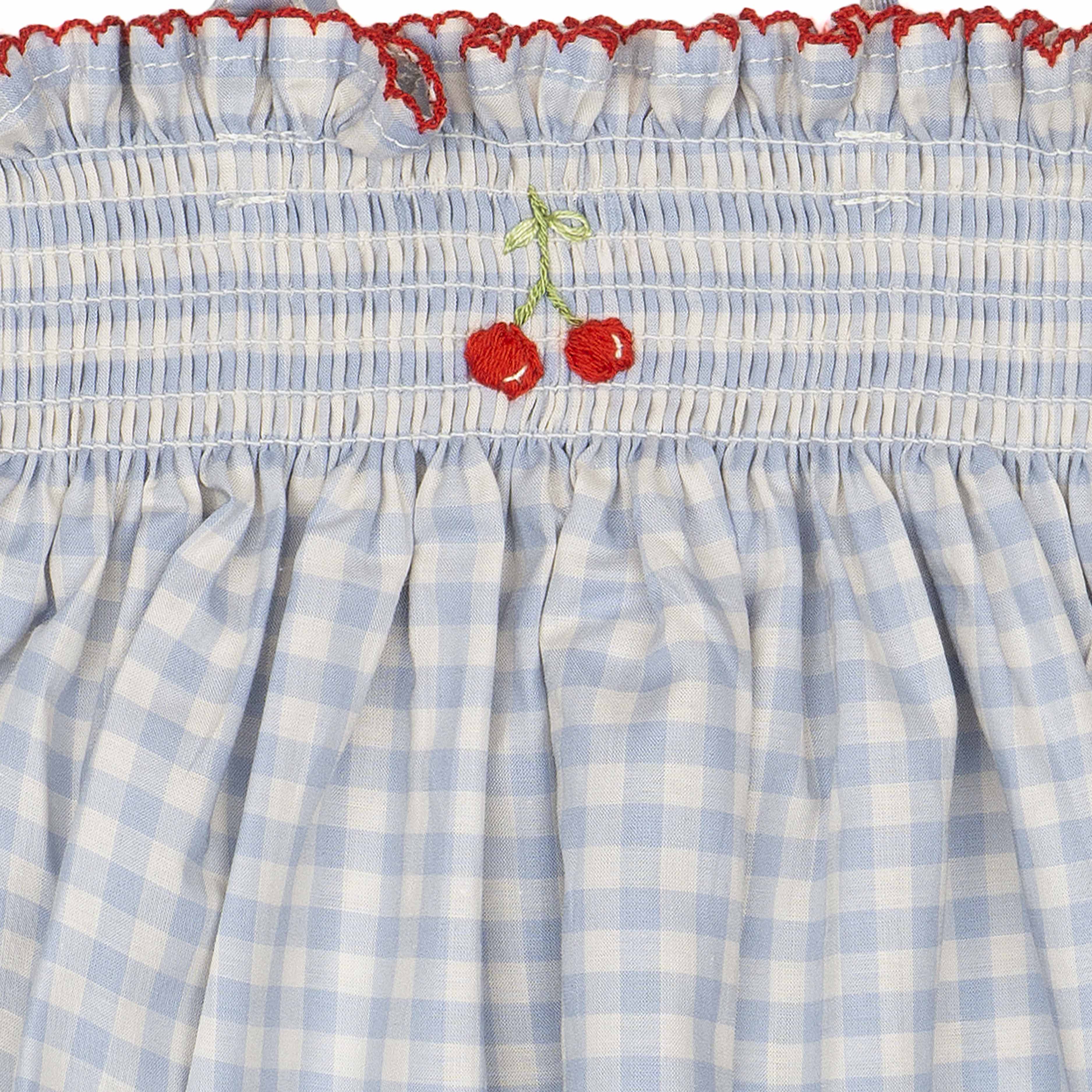 Ruffle Pant Set - Blue Gingham/Cherry