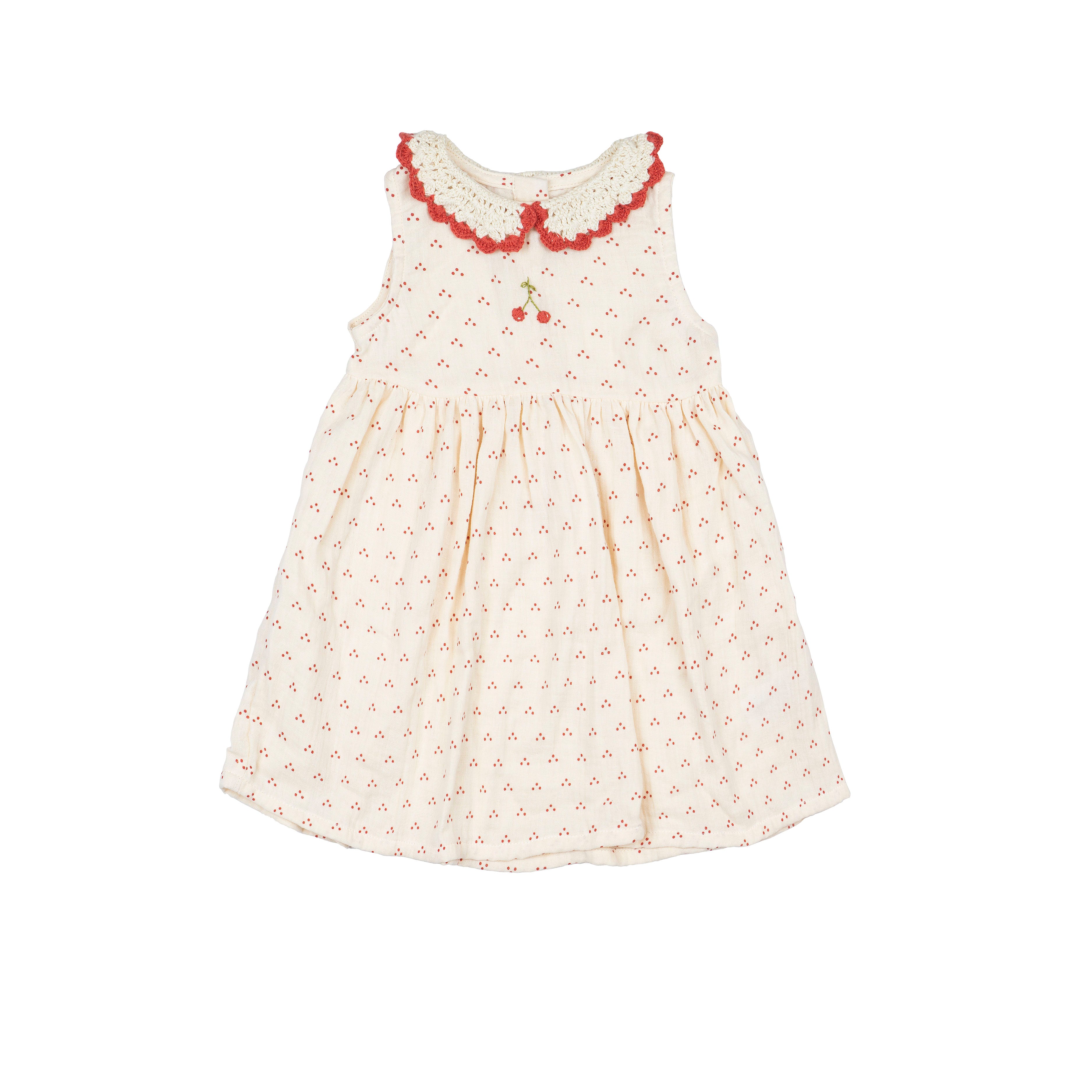 Crochet Collar Dress - Red Dot/Cherry