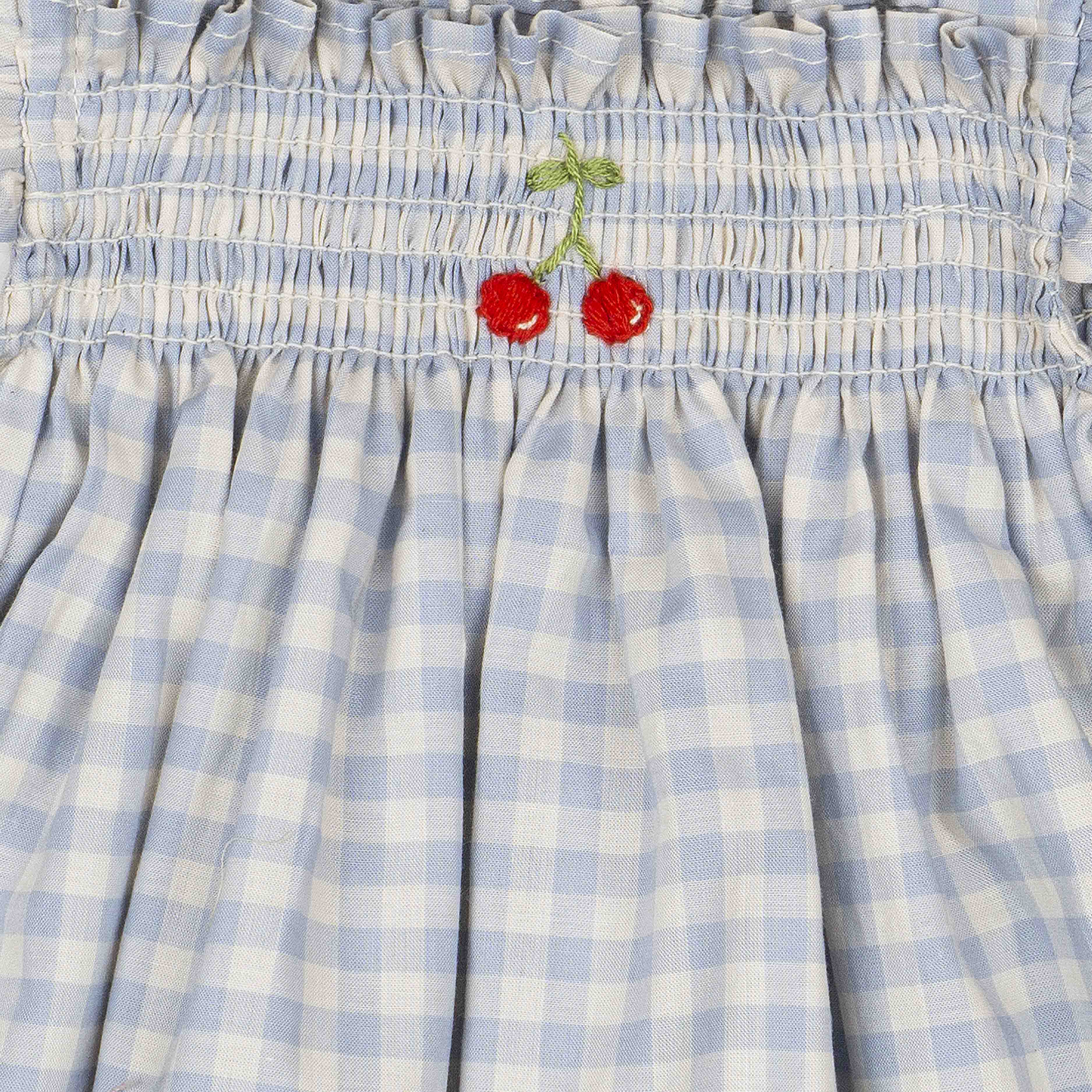 Smock Flutter Dress - Blue Gingham/Cherry