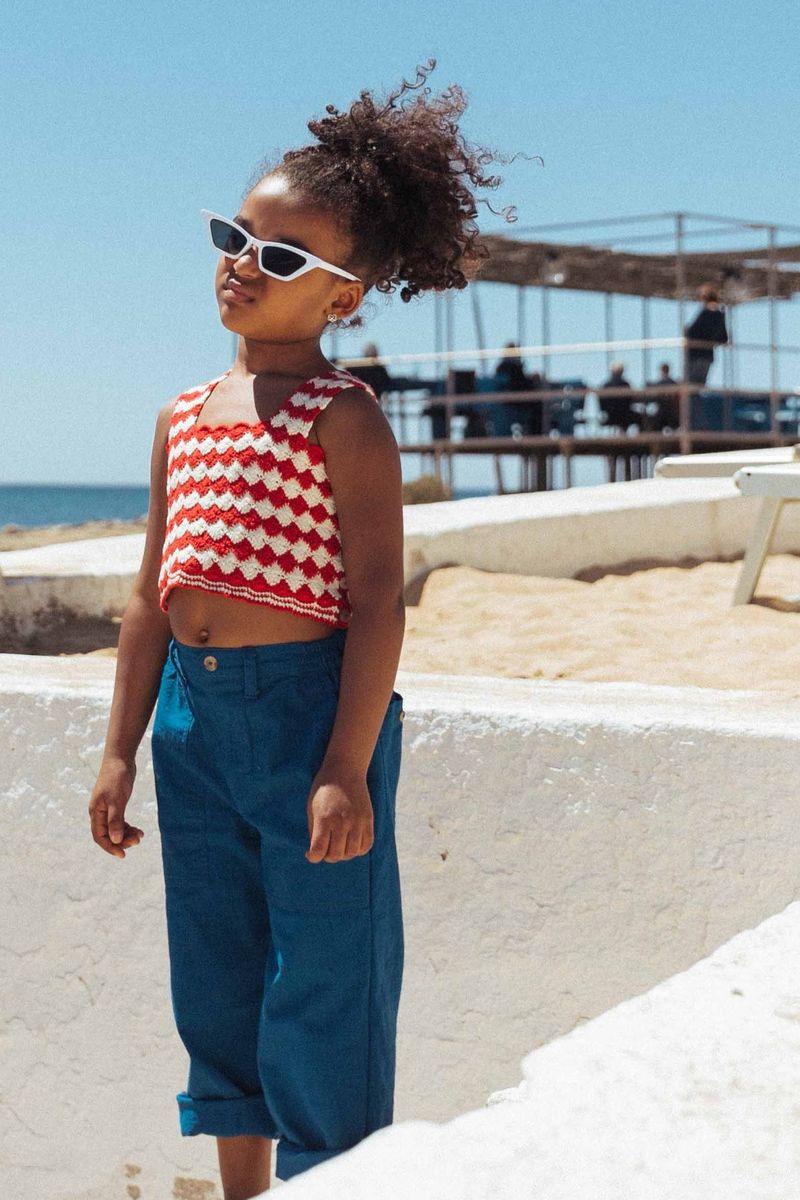 Primose Crochet Top in Poppy and Cream