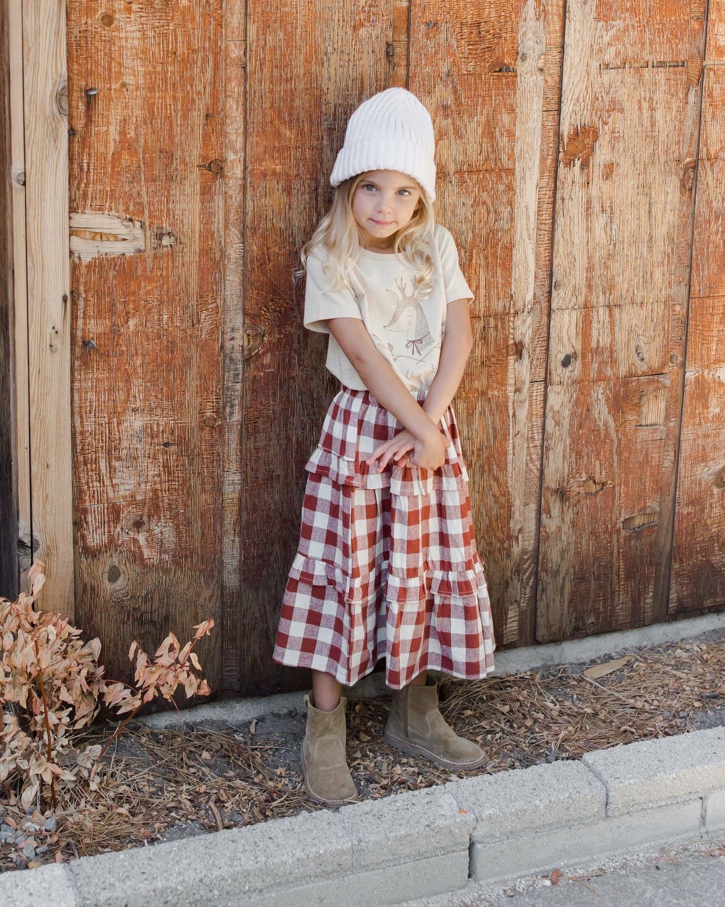 RUFFLED MIDI SKIRT || RUBY PLAID