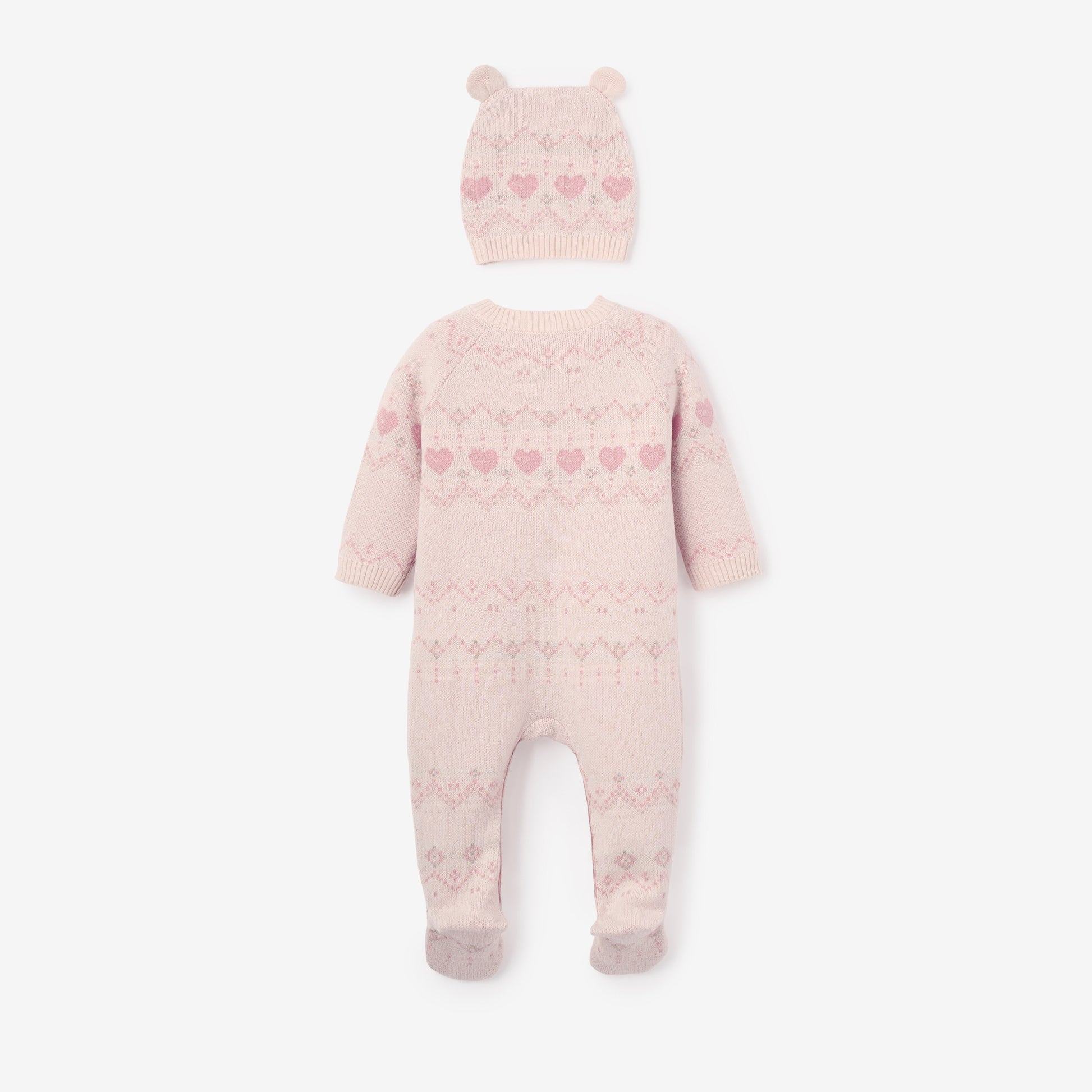 Heart Fairisle 2 Pc Jumpsuit + Hat Set