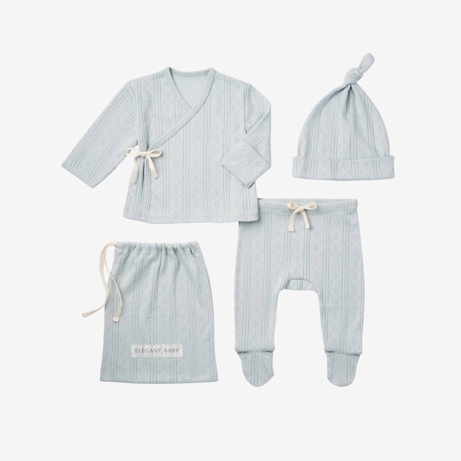 Blue Organic Pointelle Layette Bag Set