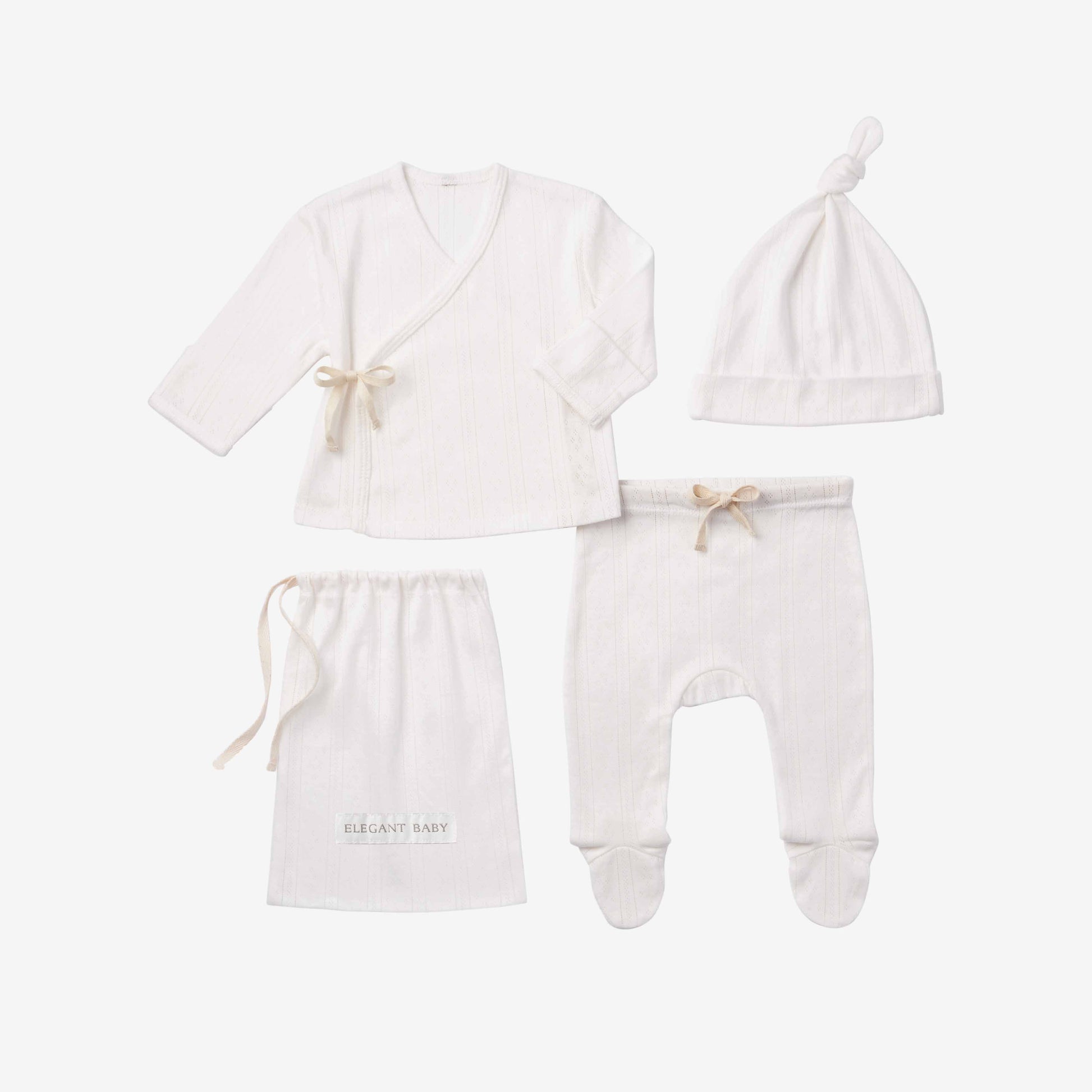 White Organic Pointelle Layette Bag Set