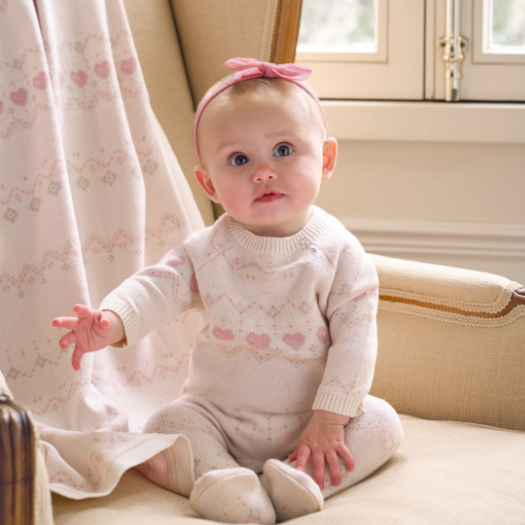 Heart Fairisle 2 Pc Jumpsuit + Hat Set