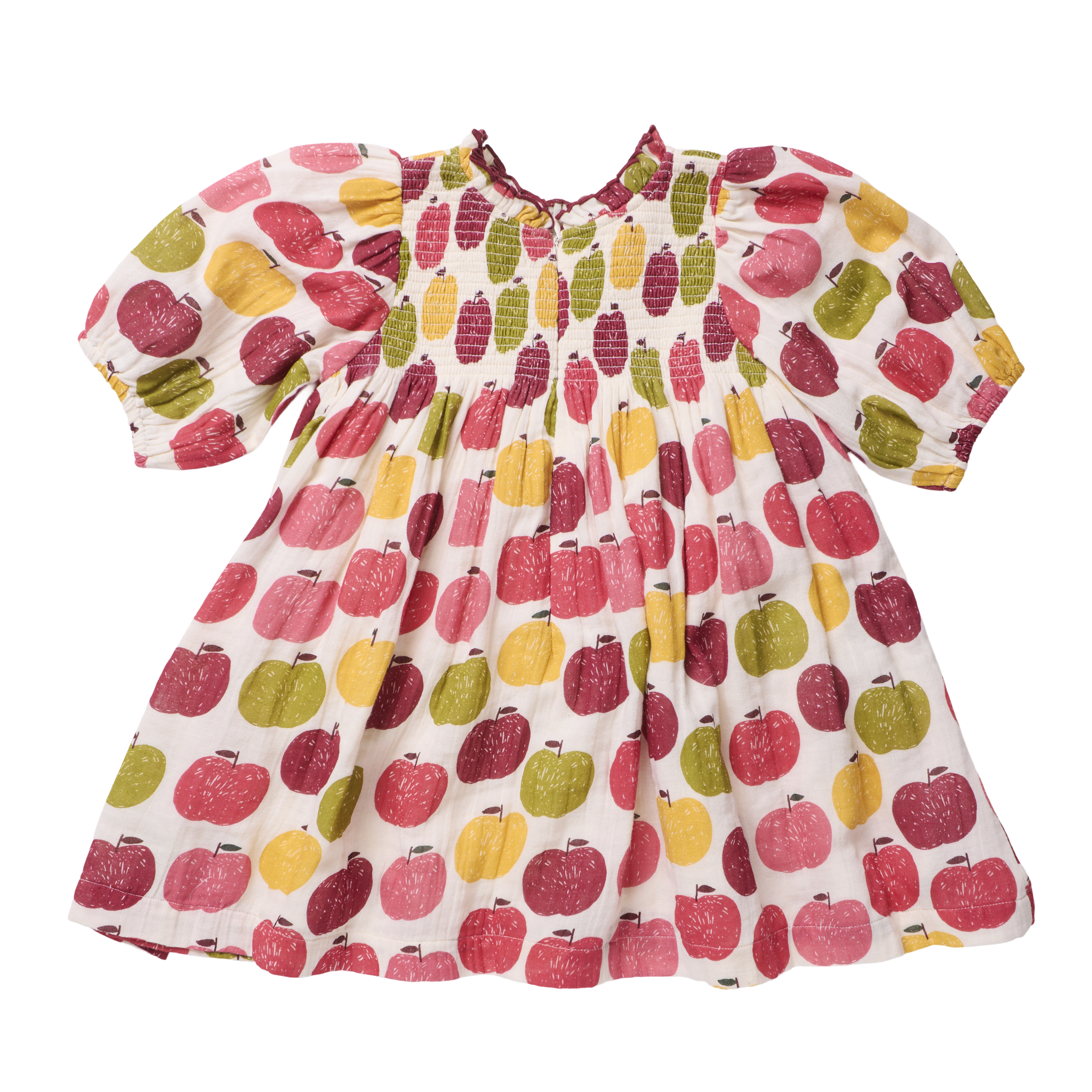Girls Puff Sleeve Stevie Dress - Pink Delicious Apples