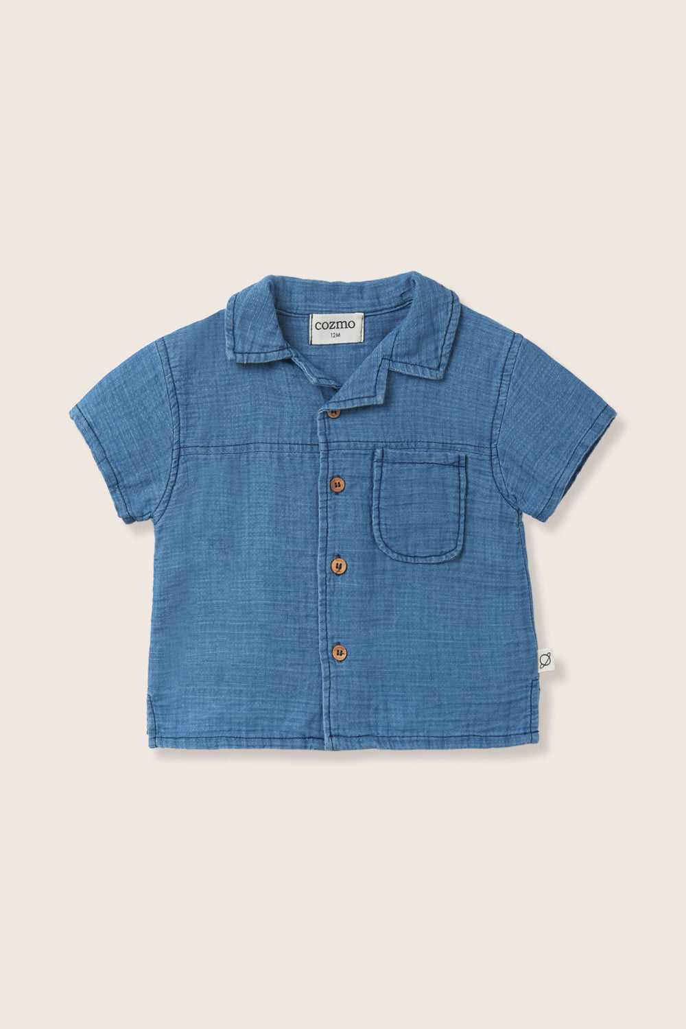 Gale Denim Gauze Cotton Baby Shirt - Blue