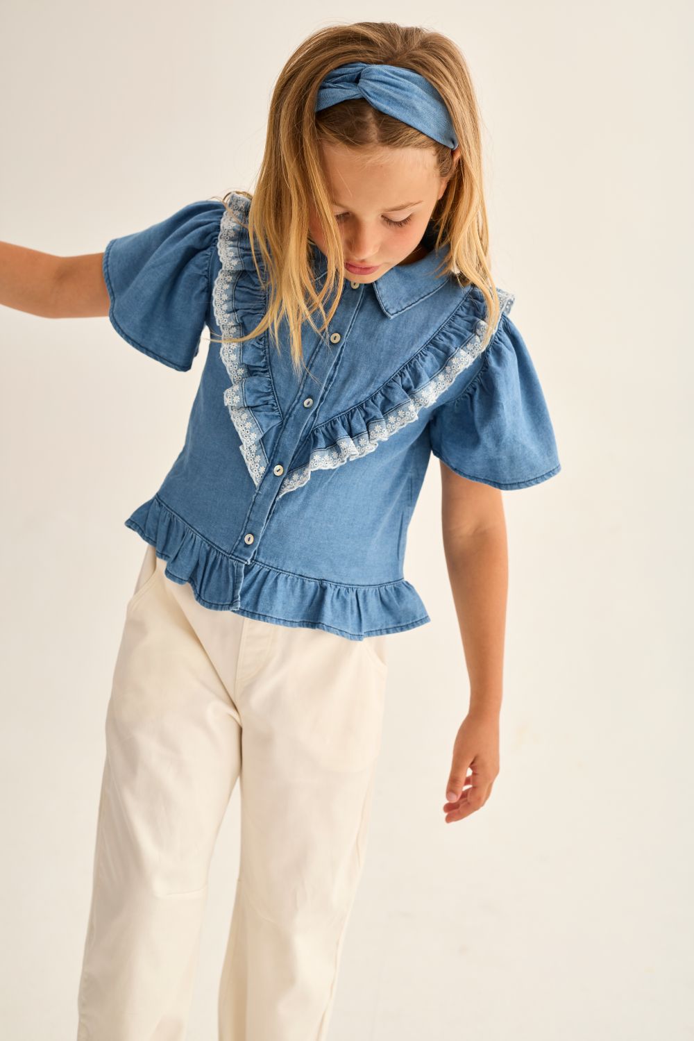 Hazel Chambray Denim Blouse - Blue