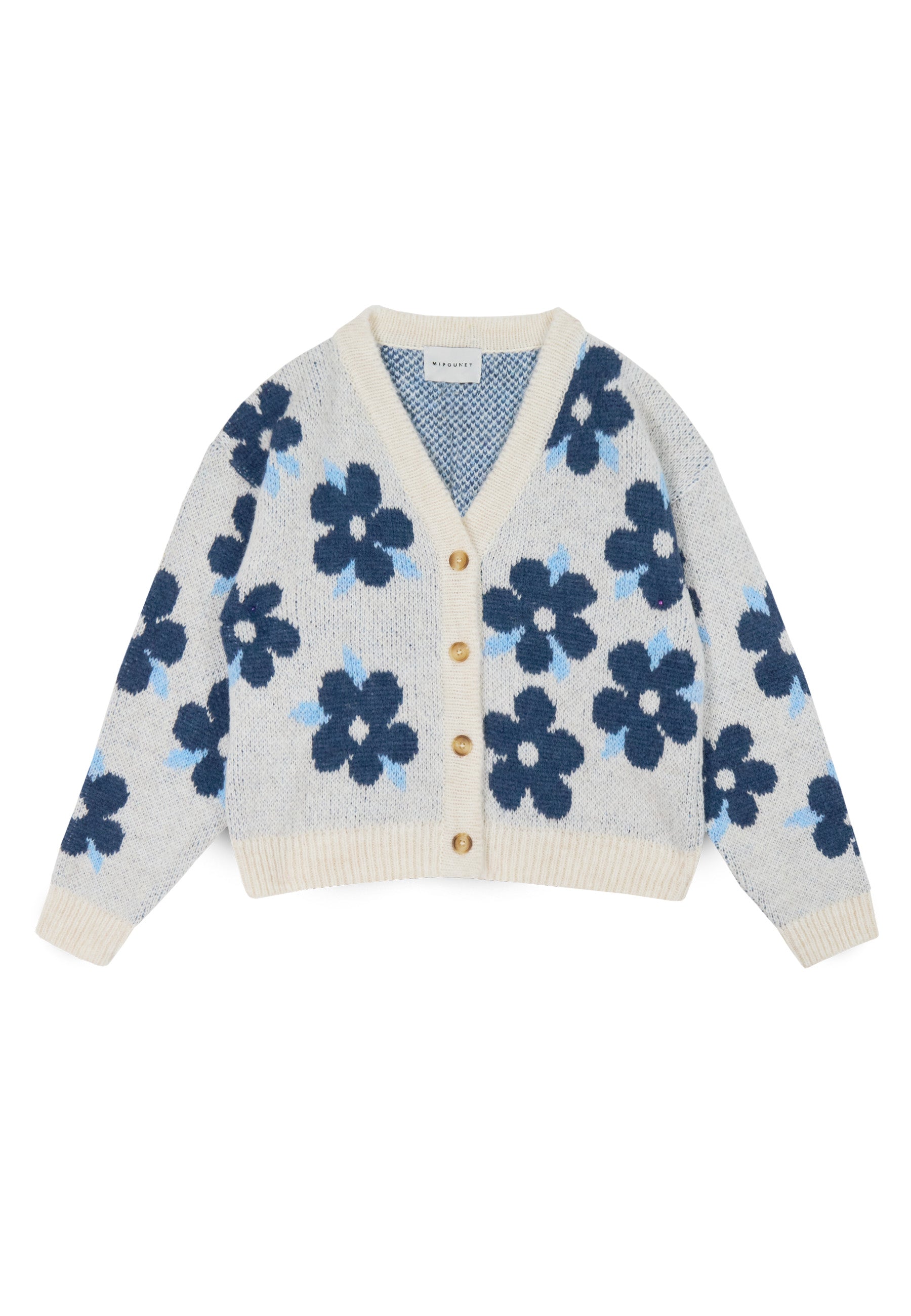 Viviana Cardigan - Ecru, Blue