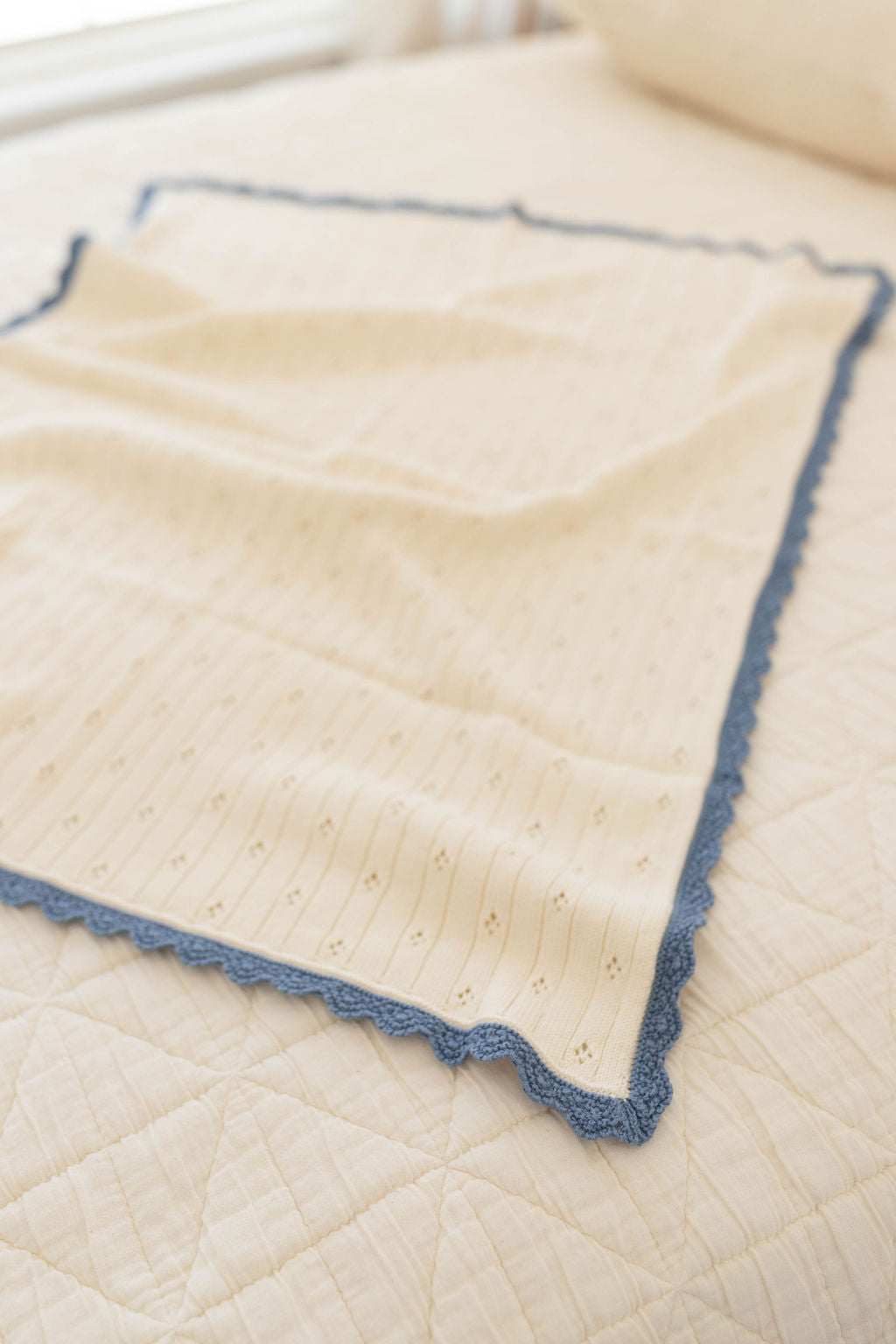 Knit Blanket | Pointelle - Milk & Blue Jay