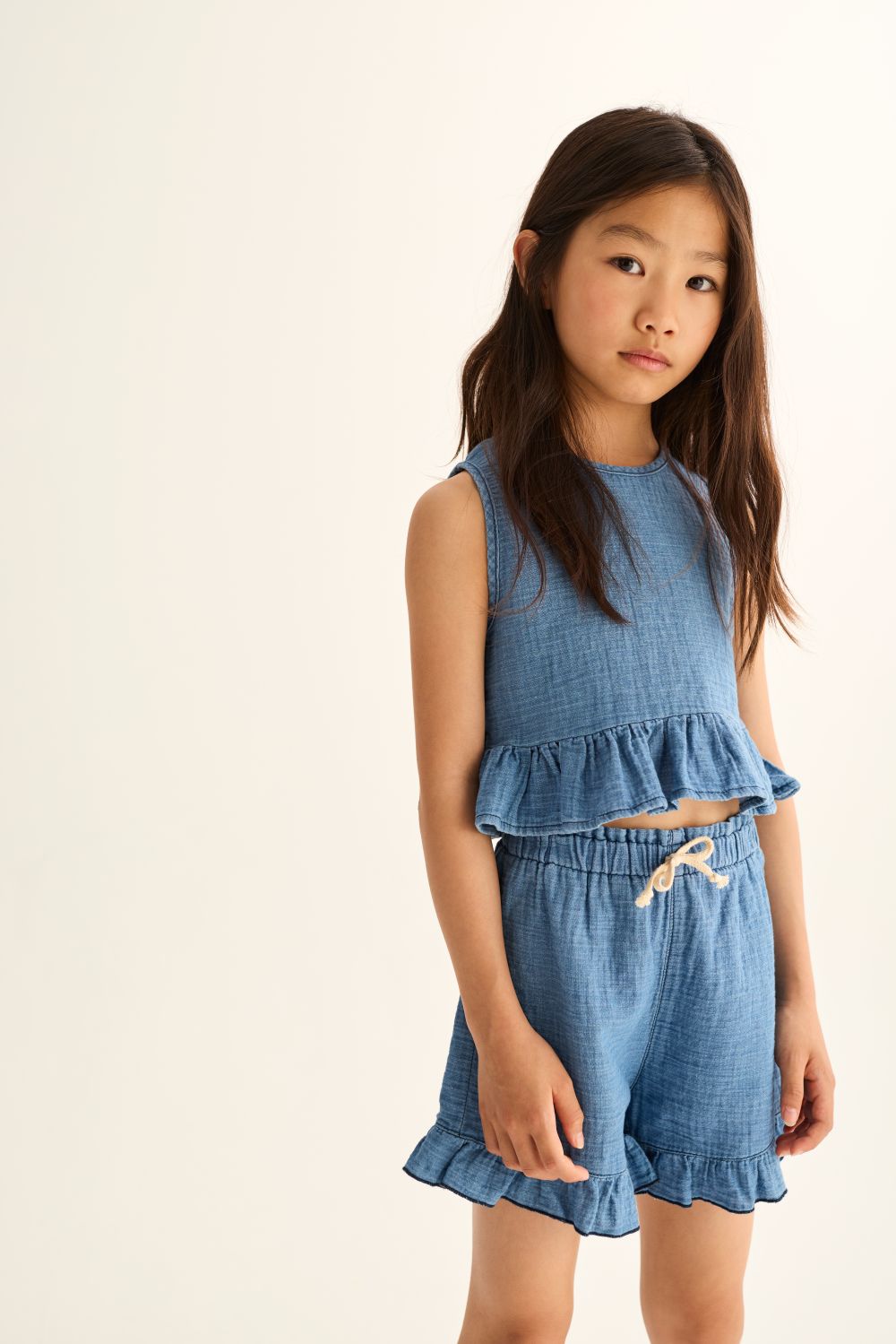 Blair Denim Gauze Cotton Top - Blue