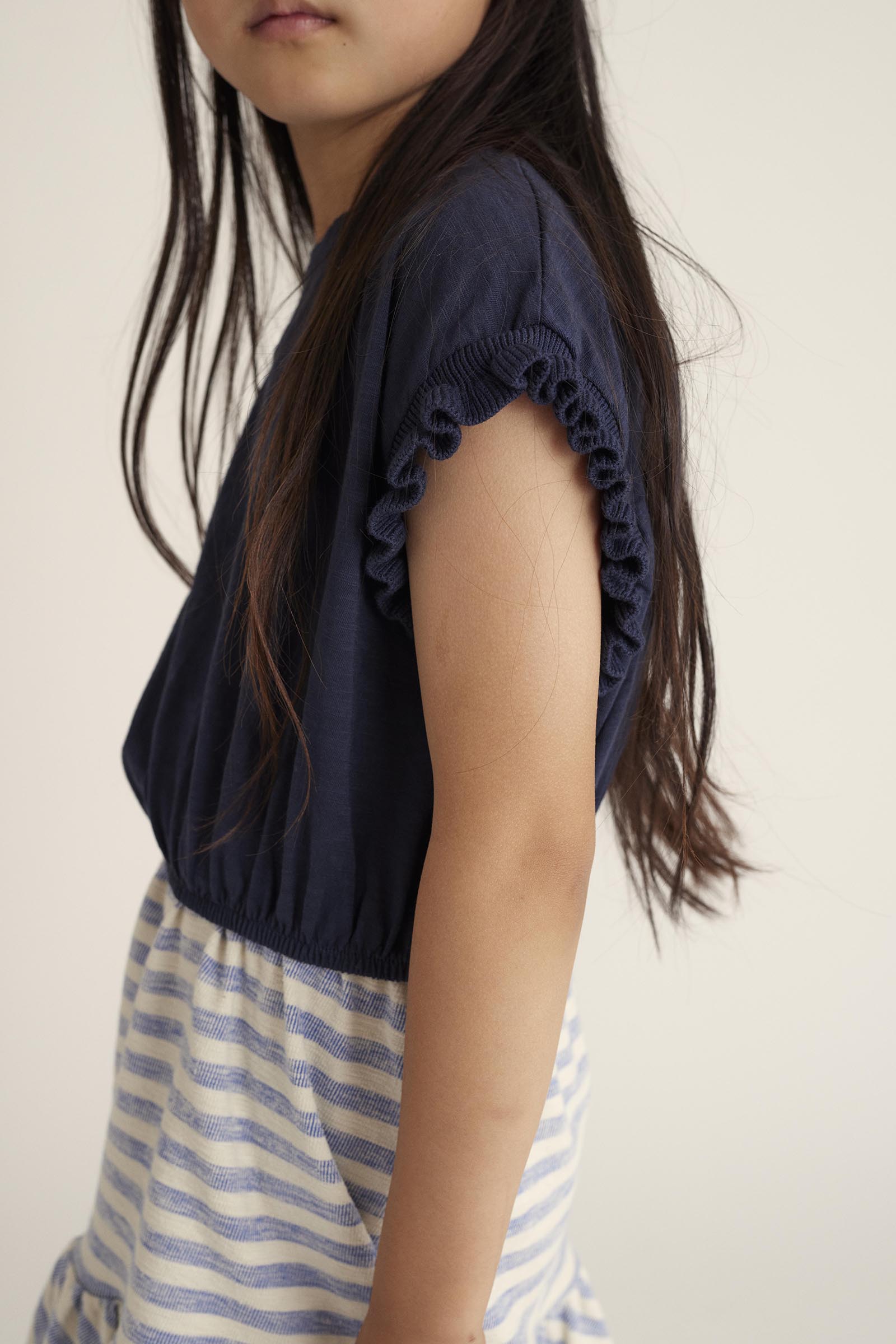 Organic Slub Ruffle Tshirt - Navy