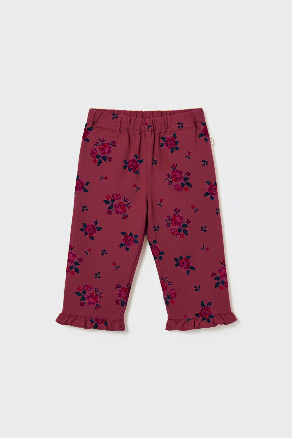 Jane Cross Stitch Floral Twill Baby Pants - Prune