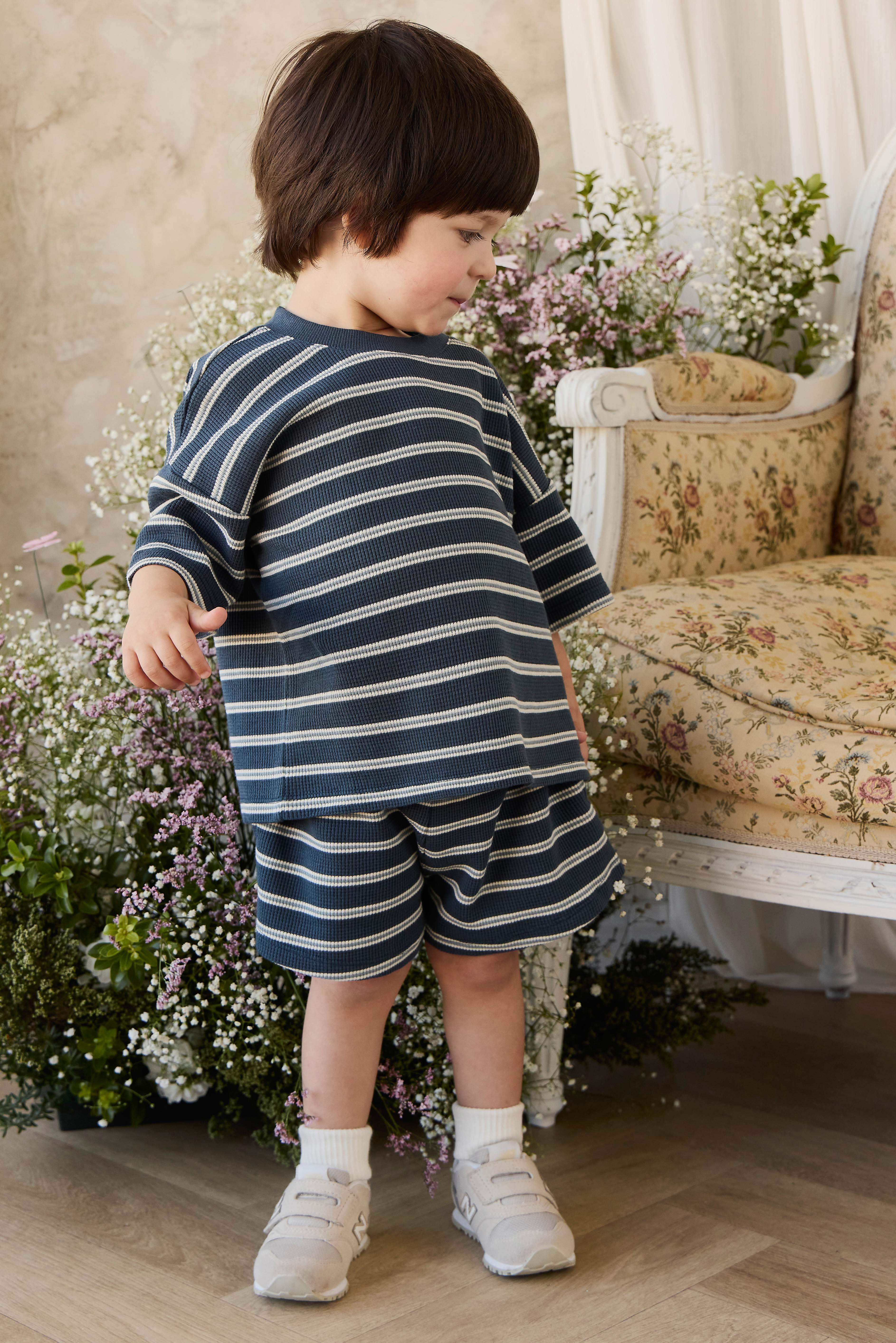Organic Cotton Waffle Leith Tee - Dreamer Stripe Captain