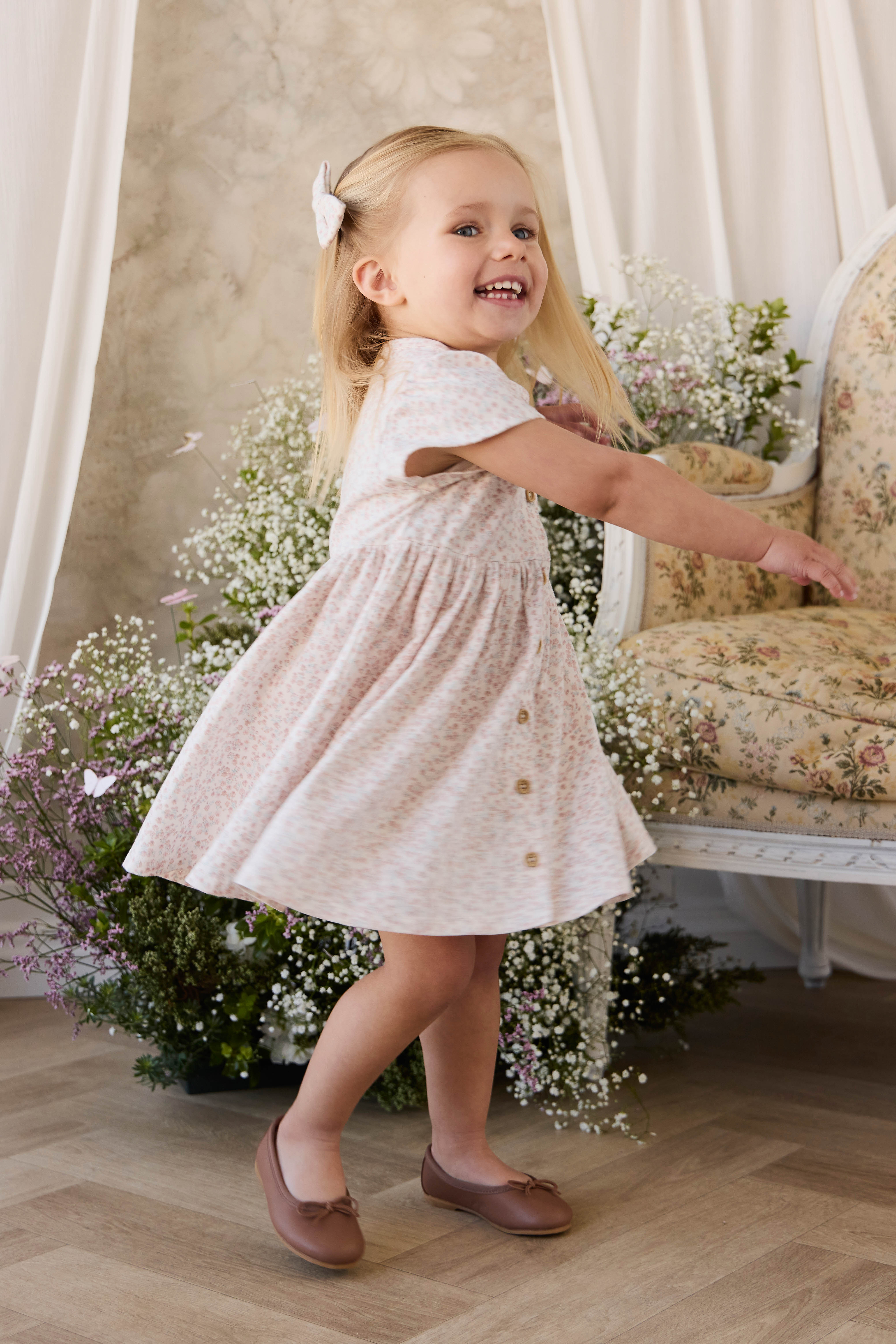Organic Cotton Dahlia Dress - Posy Milk