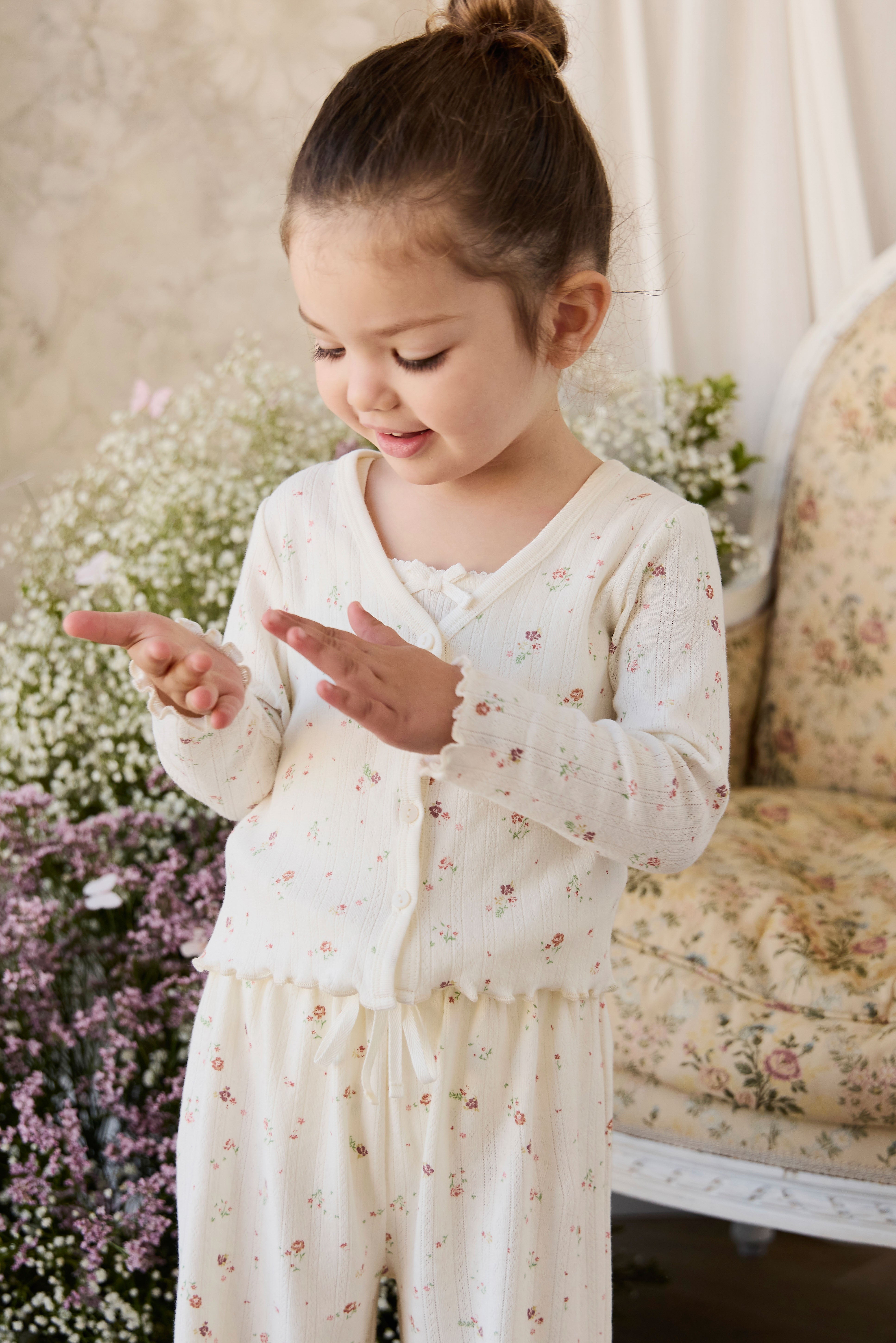 Organic Cotton Pointelle Carine Pant - Eloise Egret