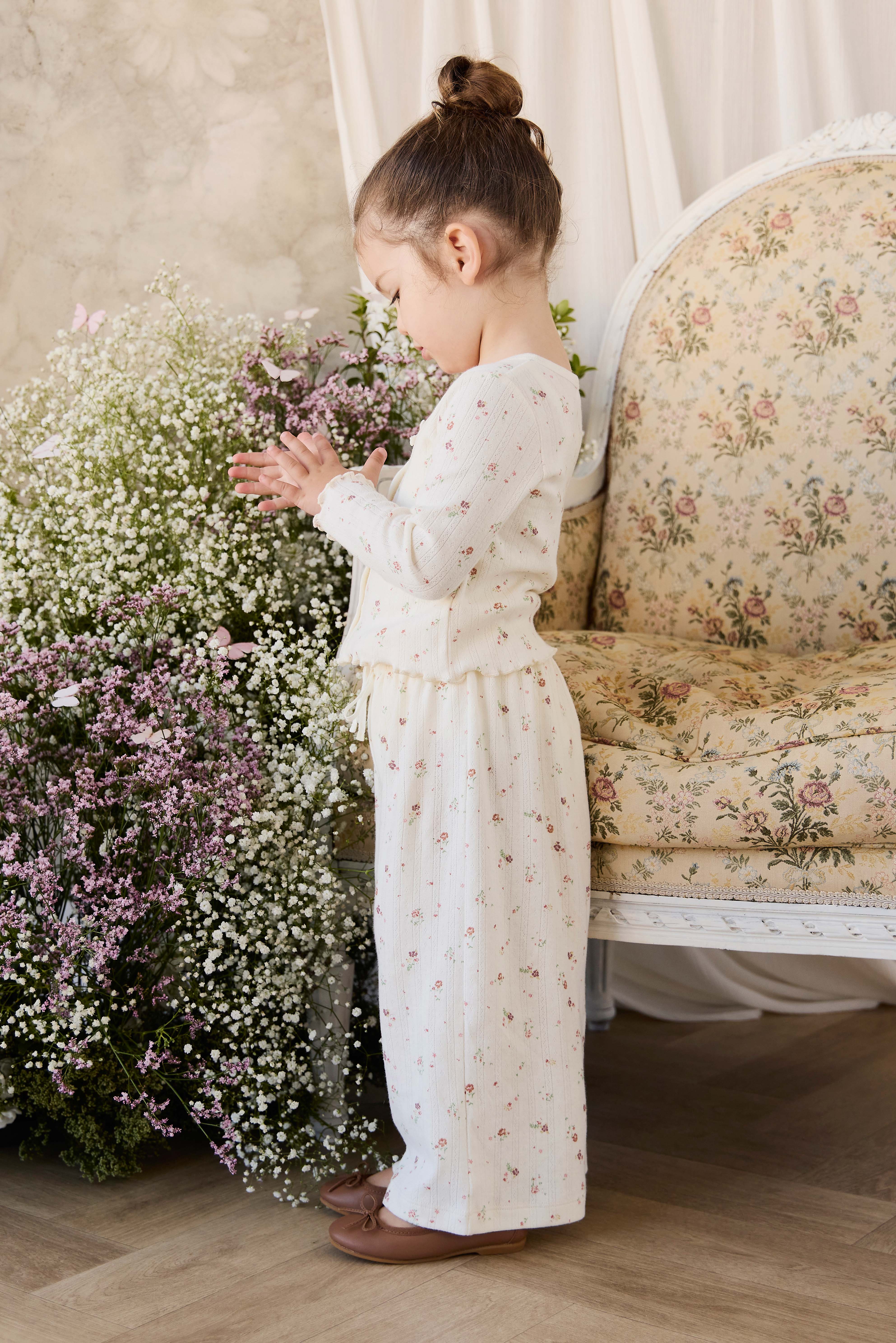 Organic Cotton Pointelle Carine Pant - Eloise Egret