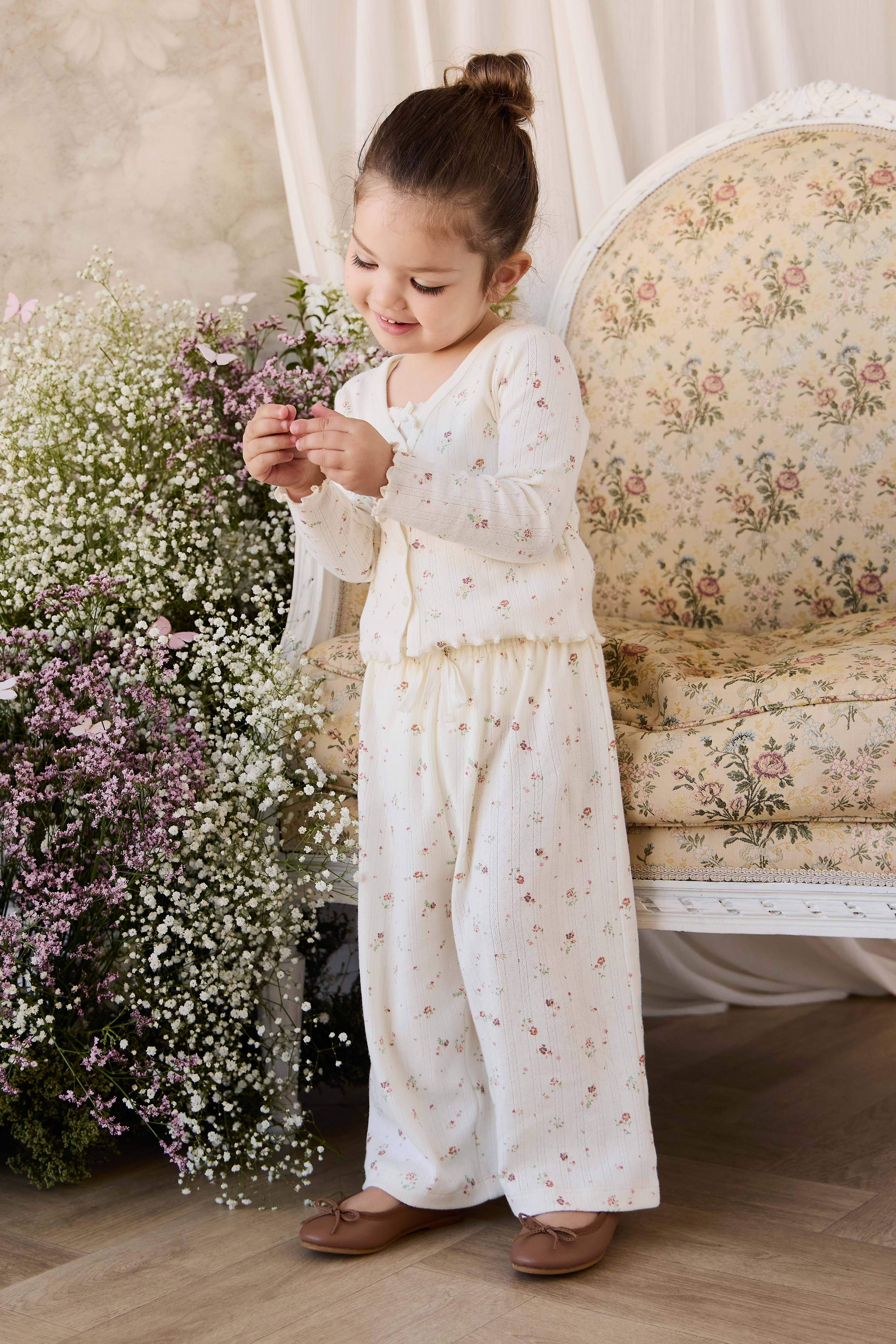 Organic Cotton Pointelle Carine Pant - Eloise Egret