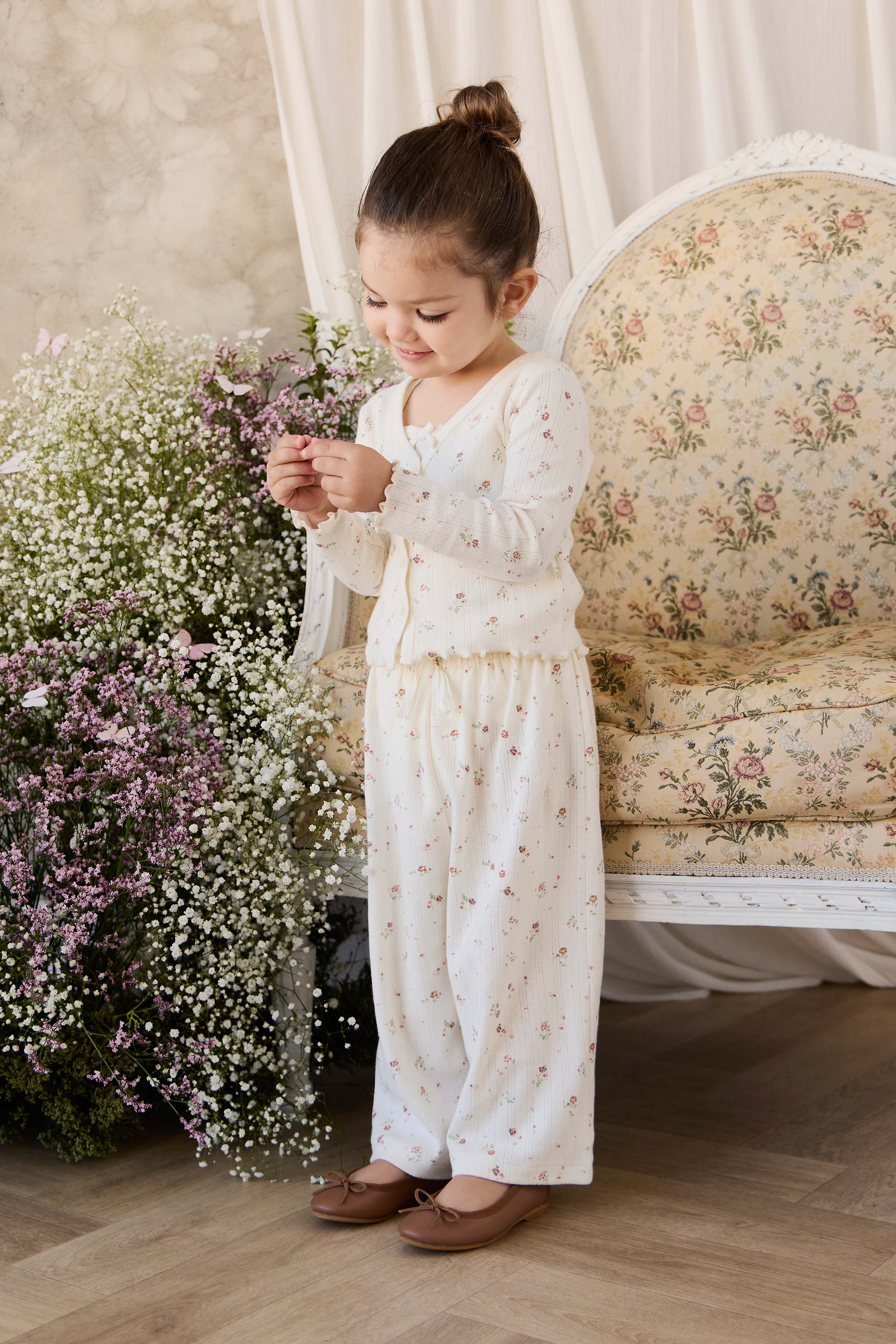 Organic Cotton Pointelle Carine Cardigan - Eloise Egret