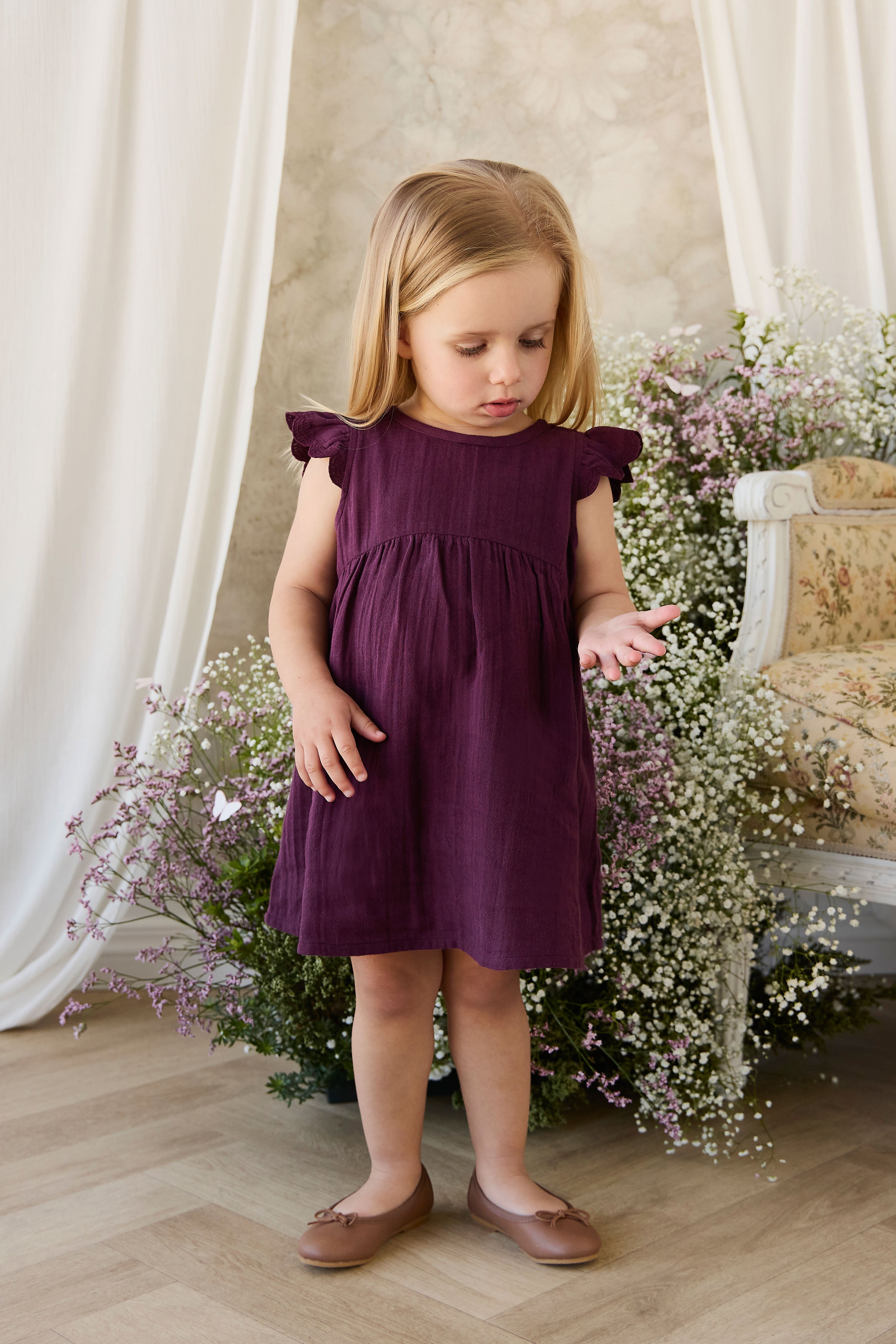 Organic Cotton Muslin Lace Dress - Fig