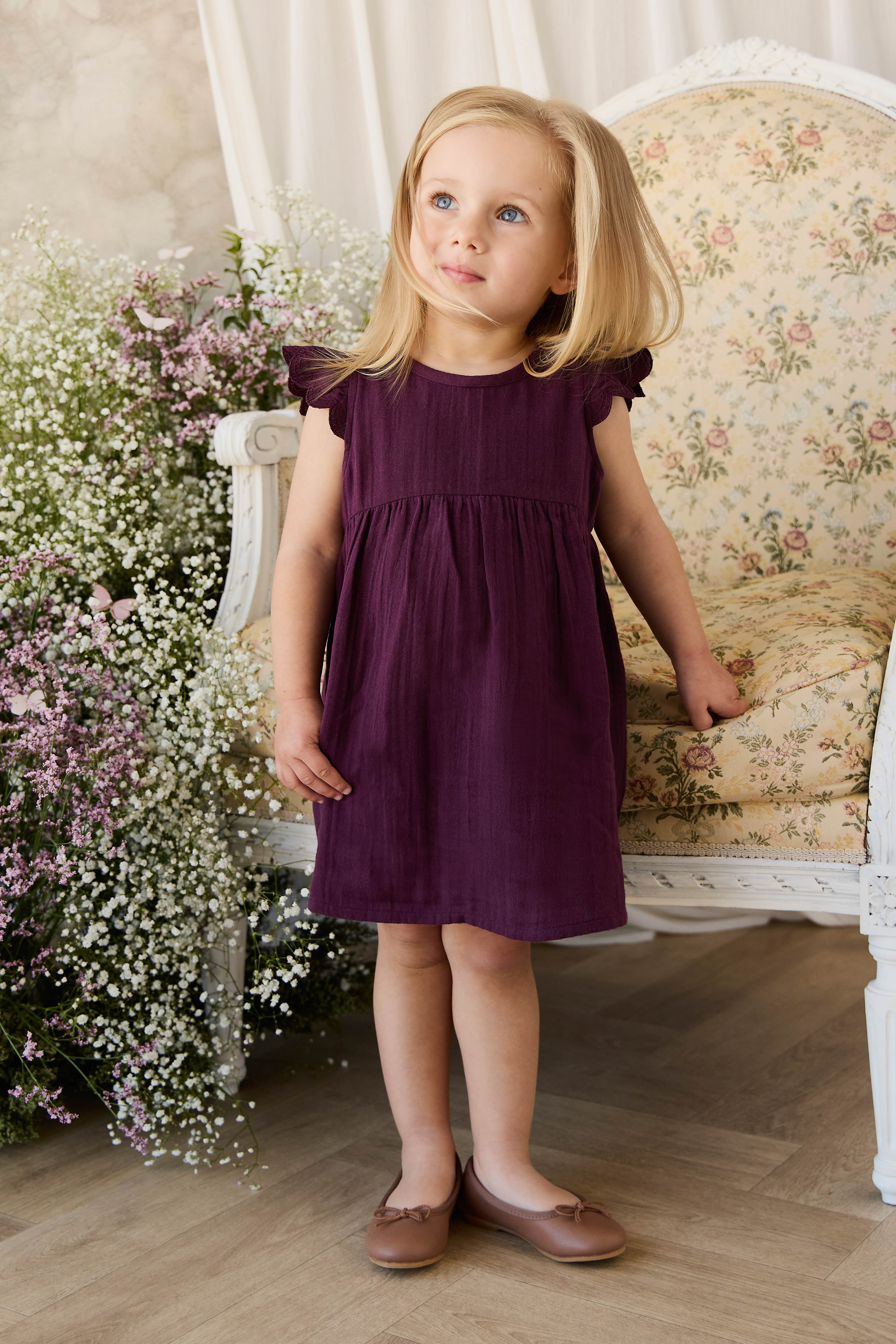 Organic Cotton Muslin Lace Dress - Fig
