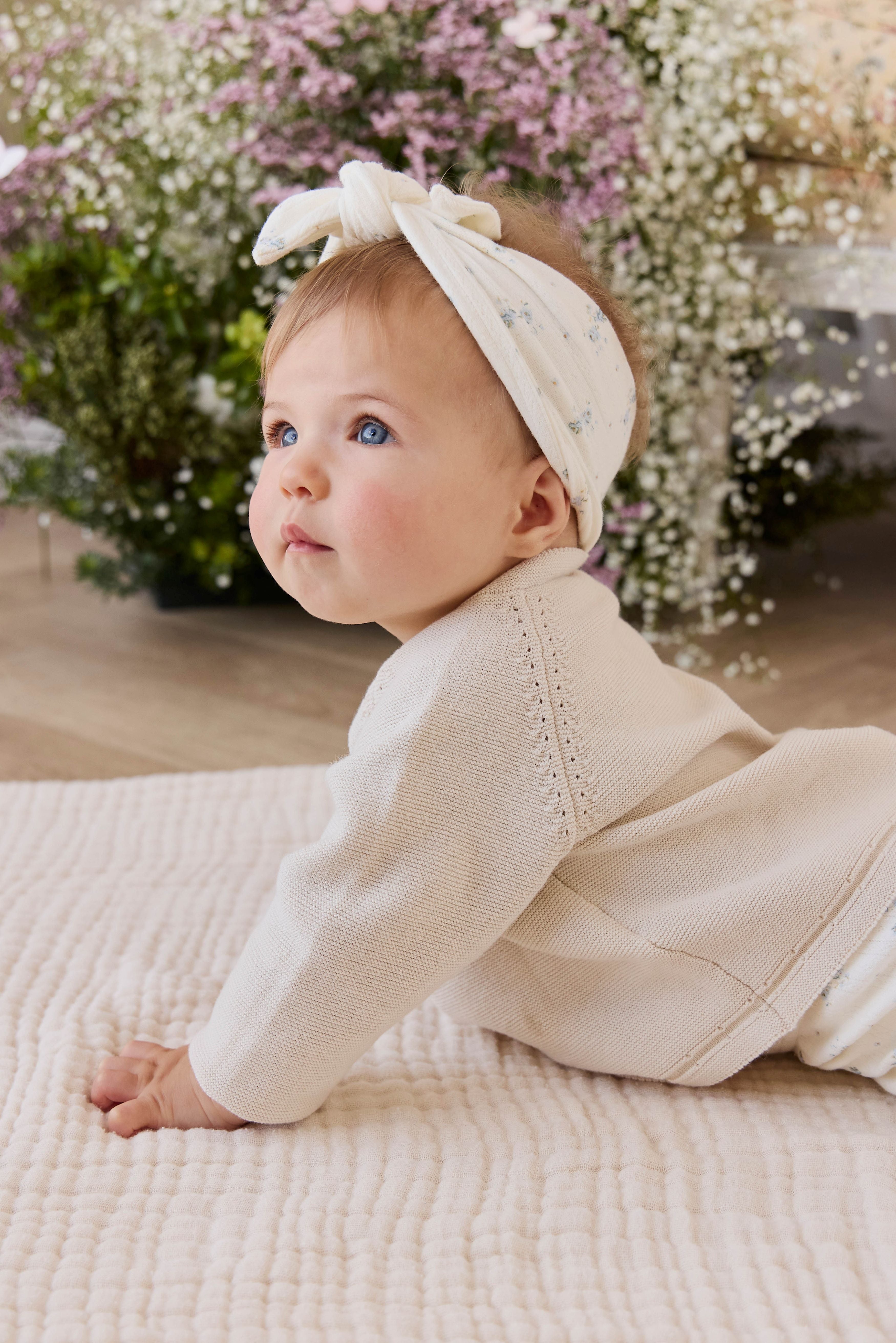 Organic Cotton Pointelle Headband - Molly Blue