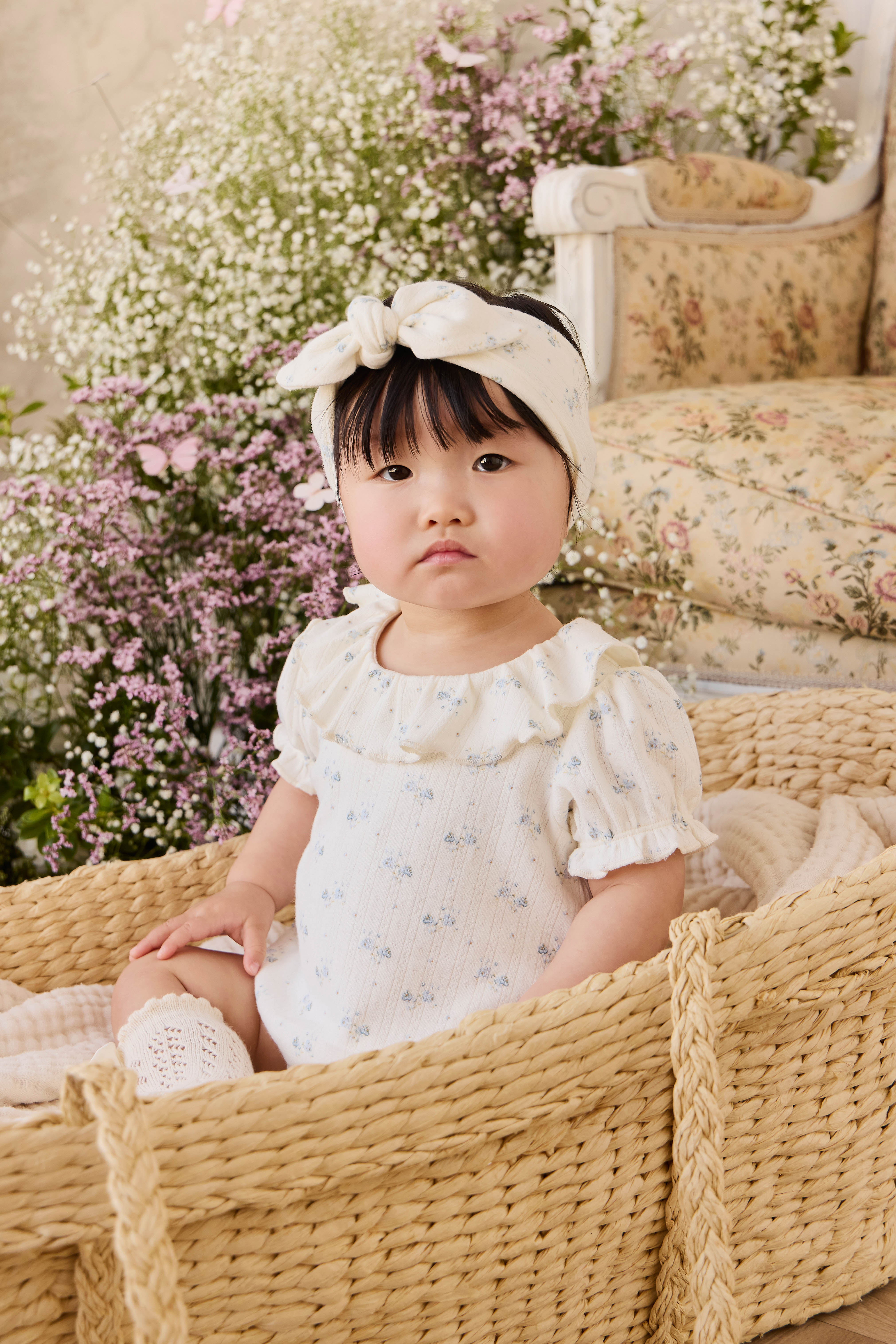 Organic Cotton Pointelle Headband - Molly Blue