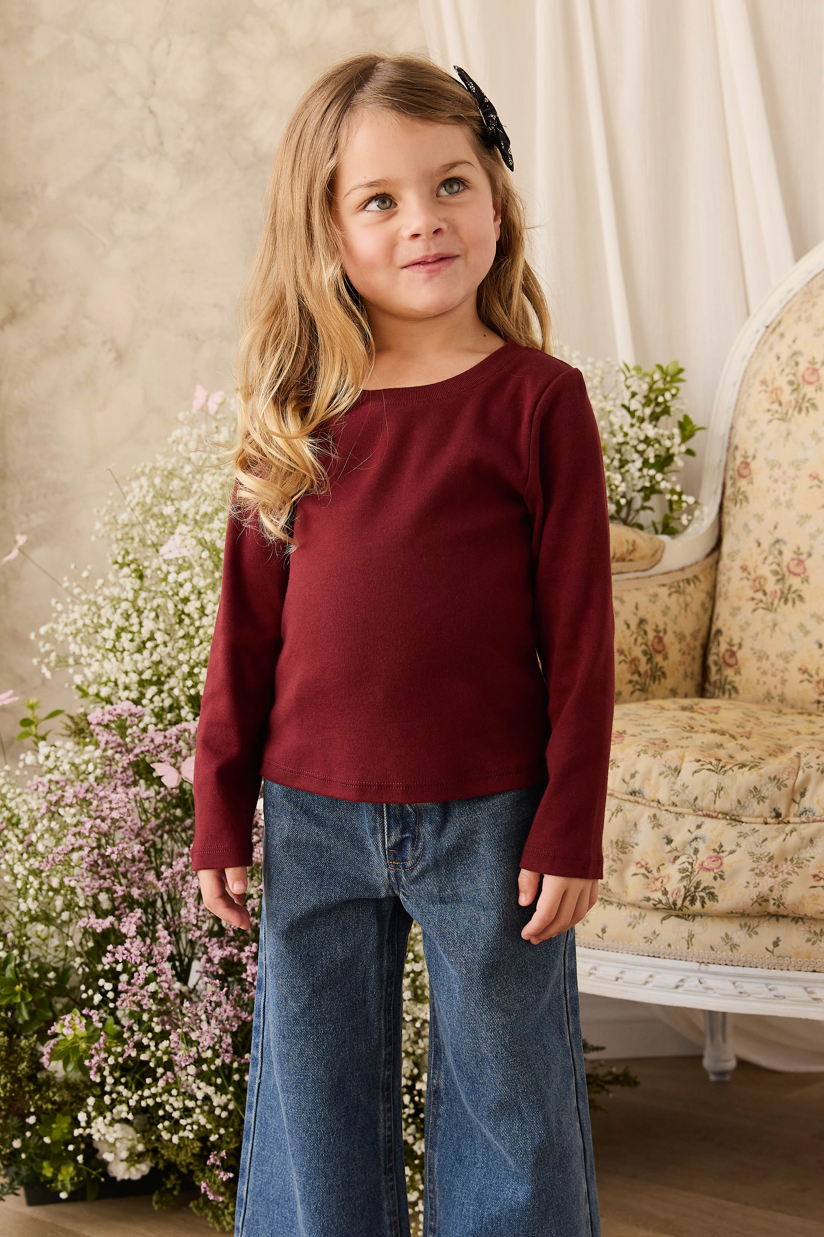 Organic Cotton Rib Helene Tee - Burgundy