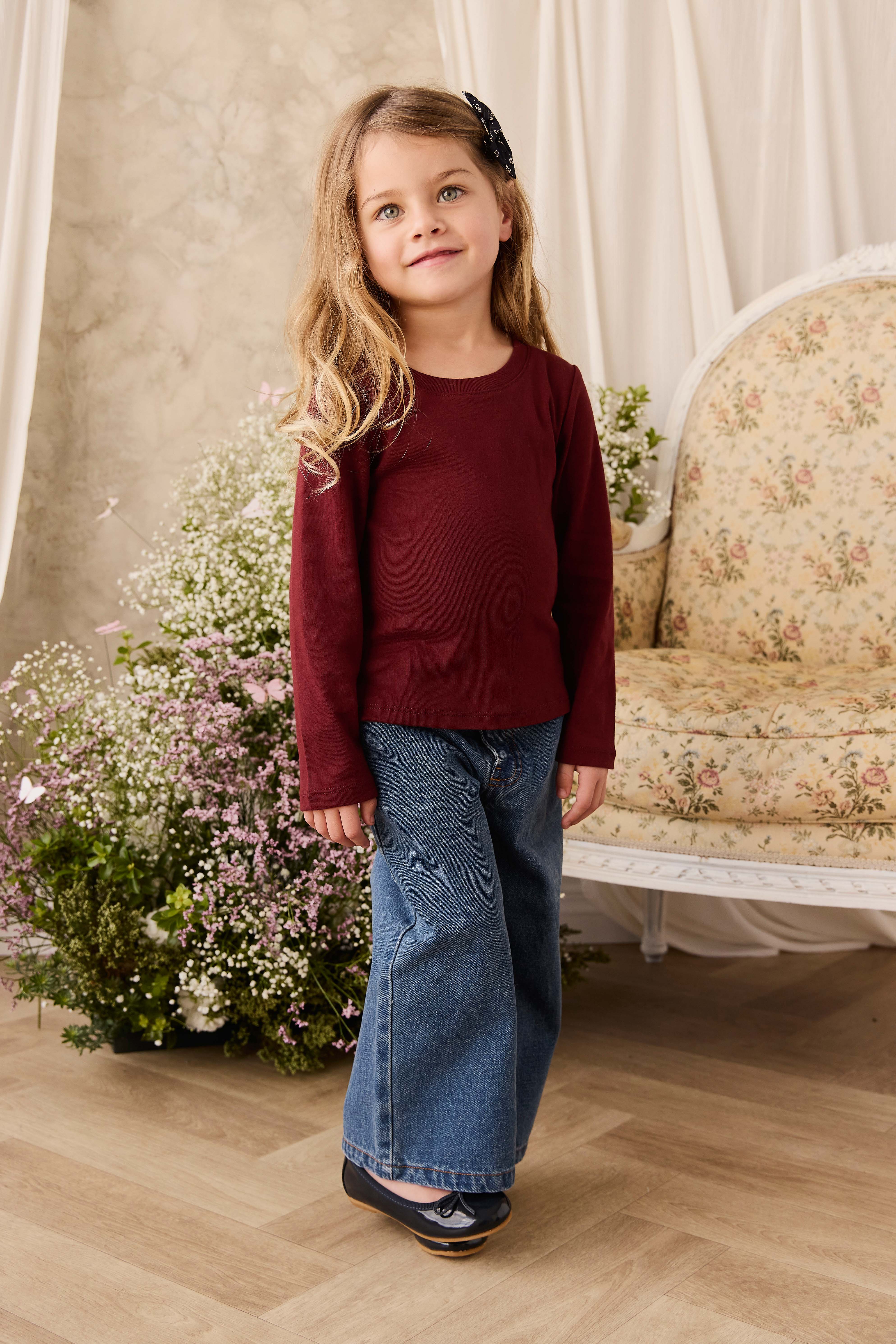 Organic Cotton Rib Helene Tee - Burgundy