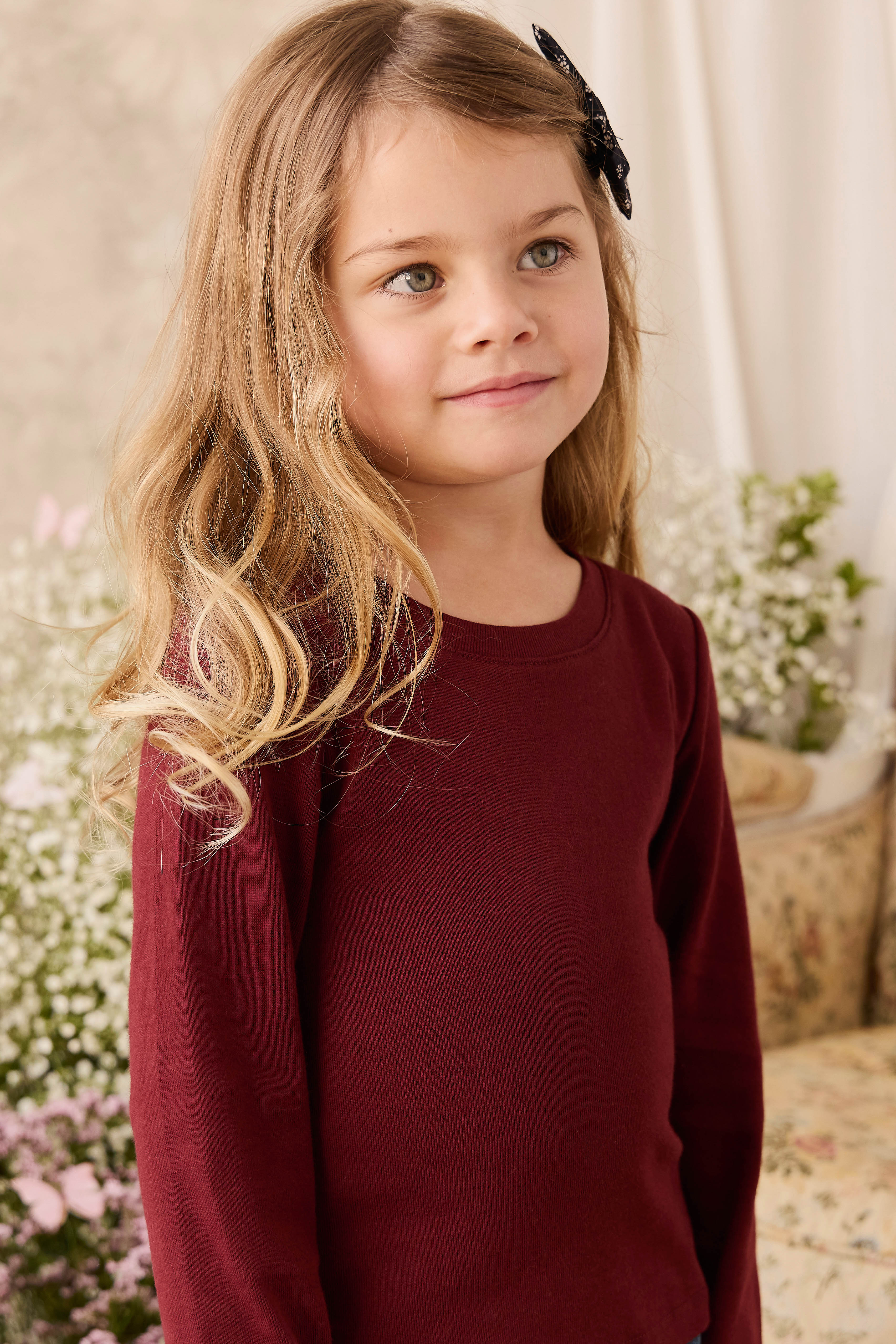 Organic Cotton Rib Helene Tee - Burgundy