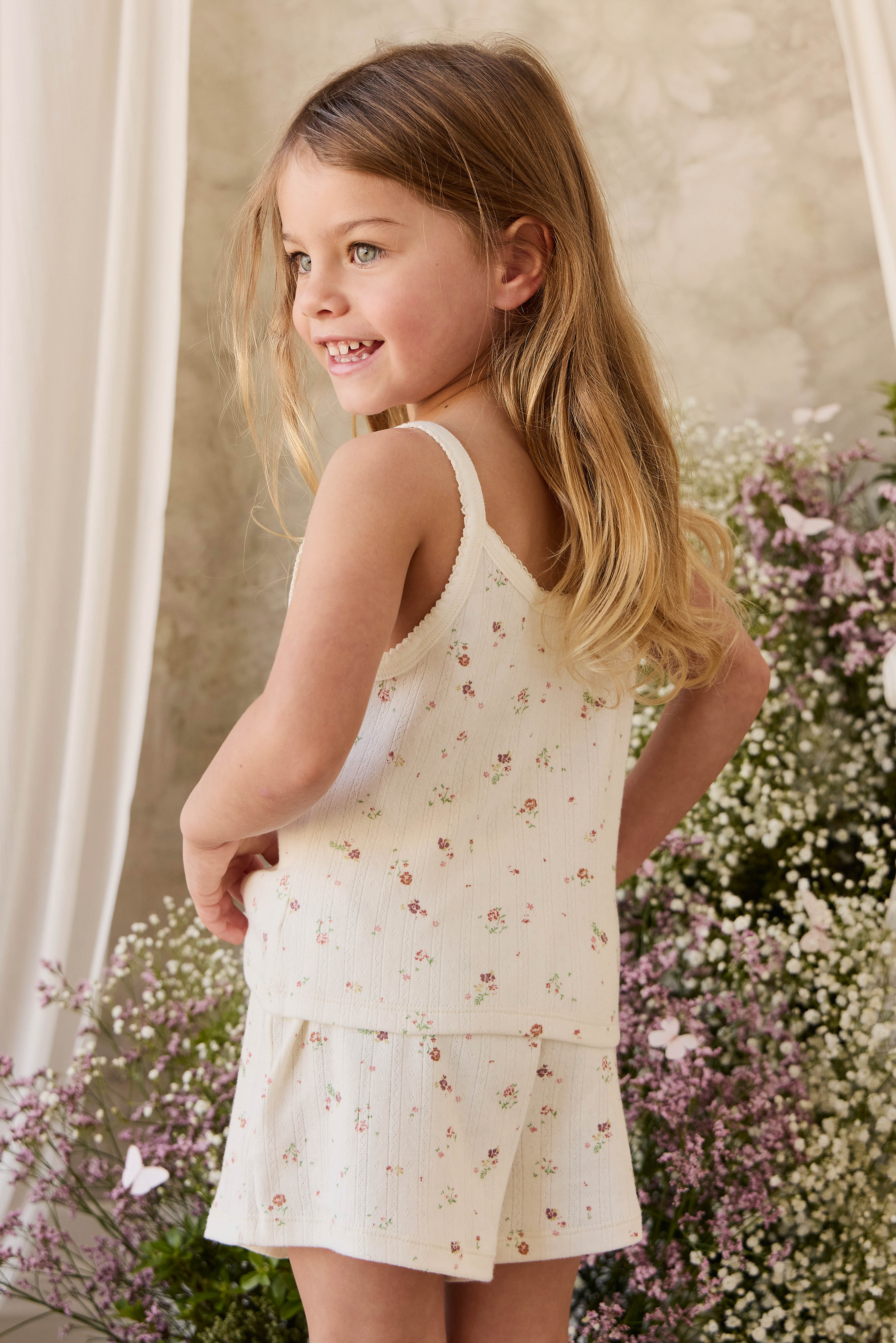 Organic Cotton Pointelle Anais Singlet - Eloise Egret