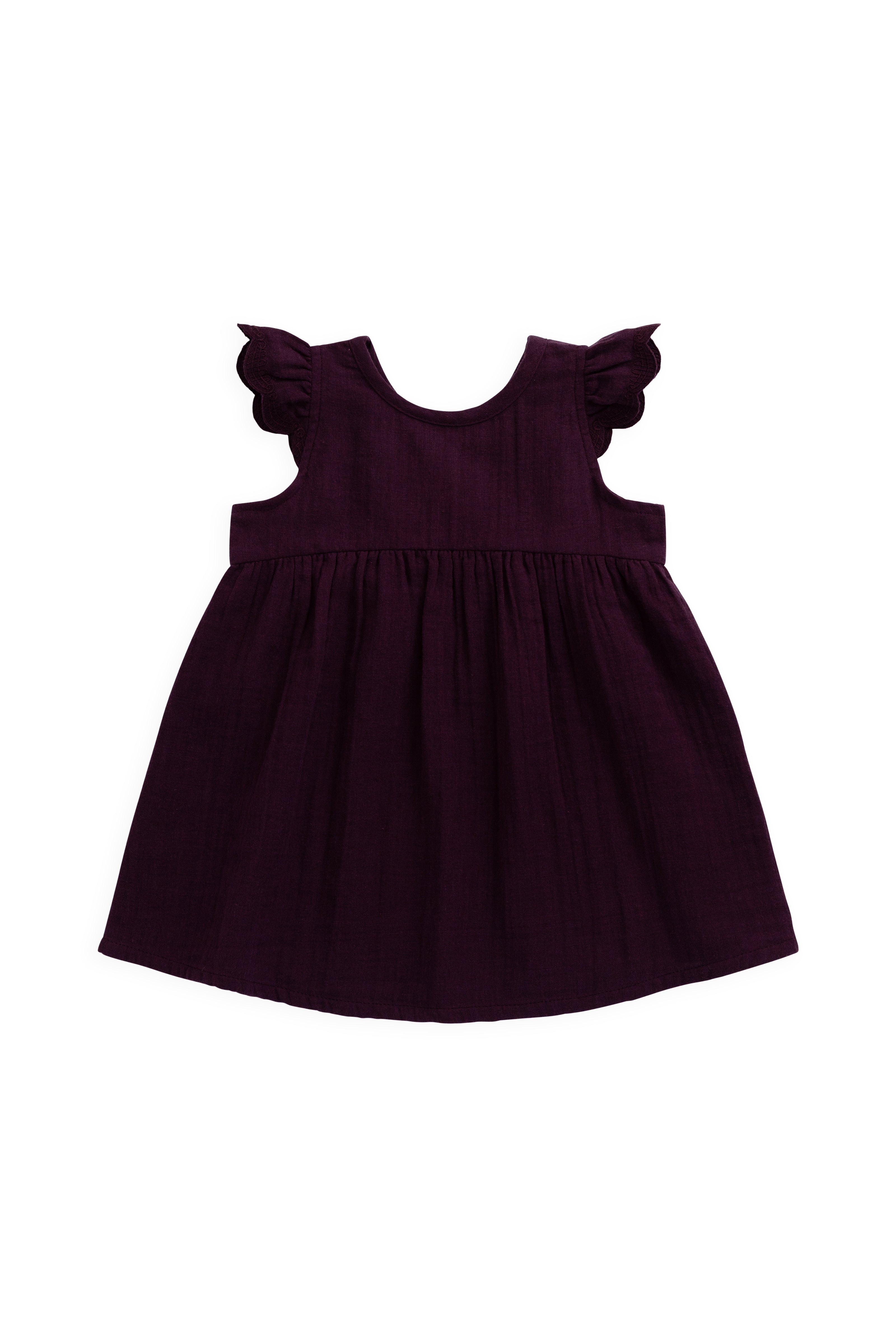 Organic Cotton Muslin Lace Dress - Fig
