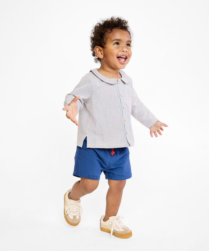Jefferson Baby Shirt - Indigo Linen Stripe