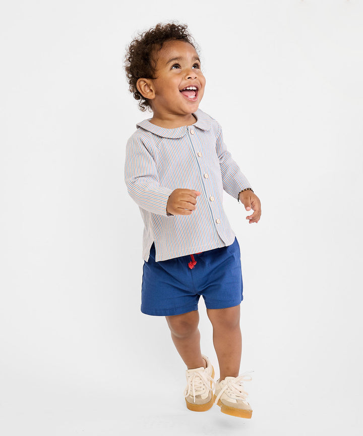 Jefferson Baby Shirt - Indigo Linen Stripe