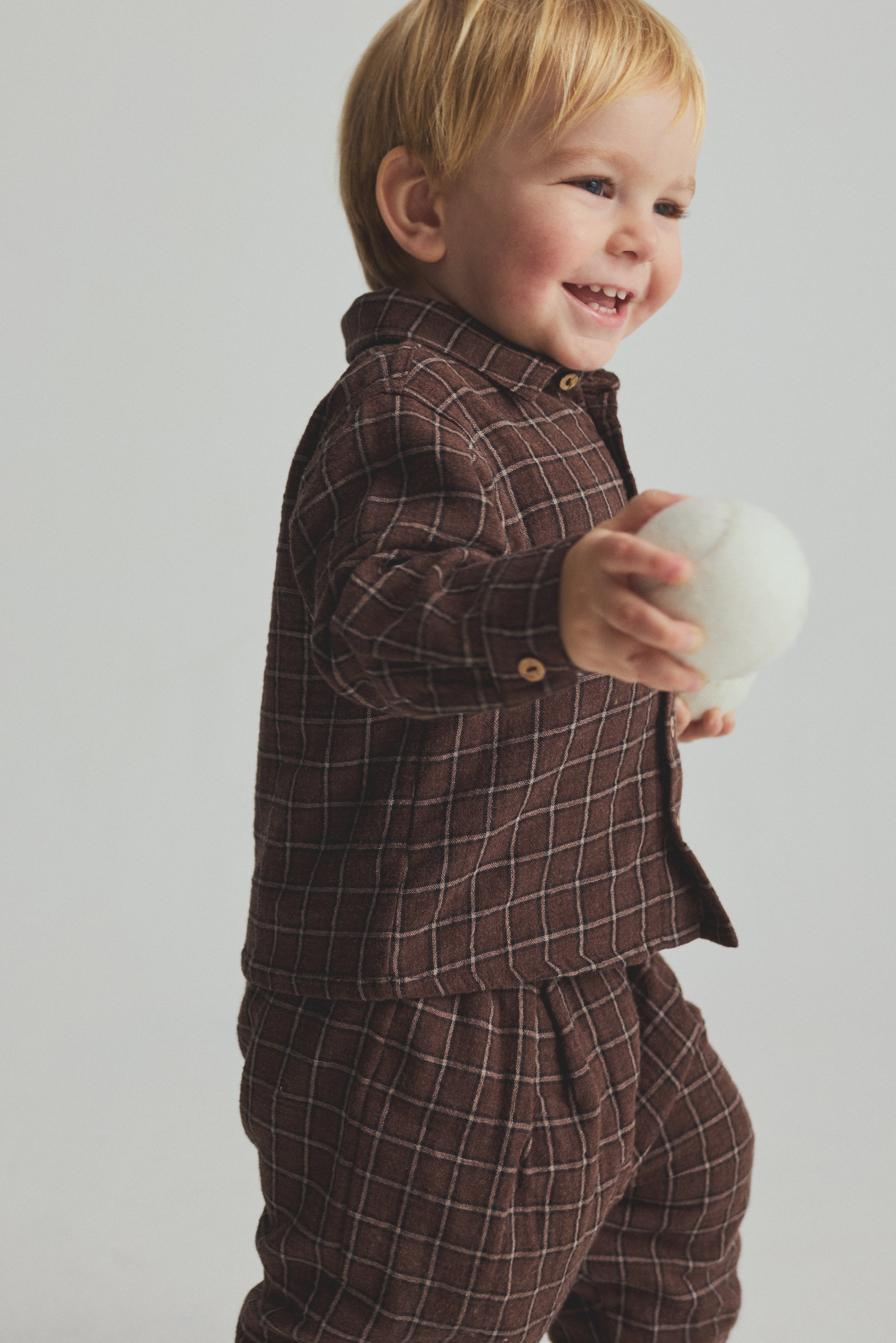 Kobe Textured Plaid Check Baby Pants - Brown