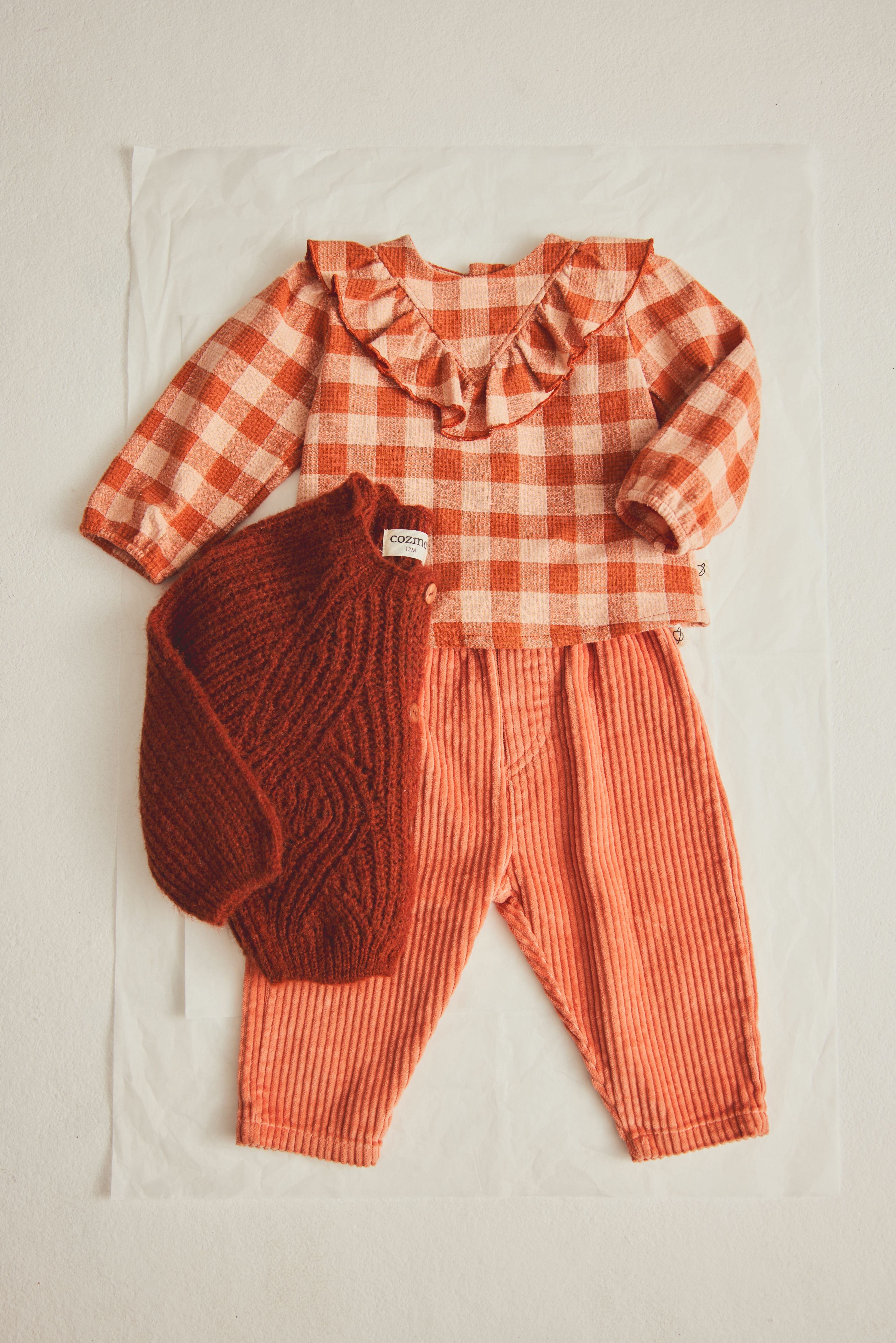 Lille Textured Gingham Flannel Baby Blouse - Ginger
