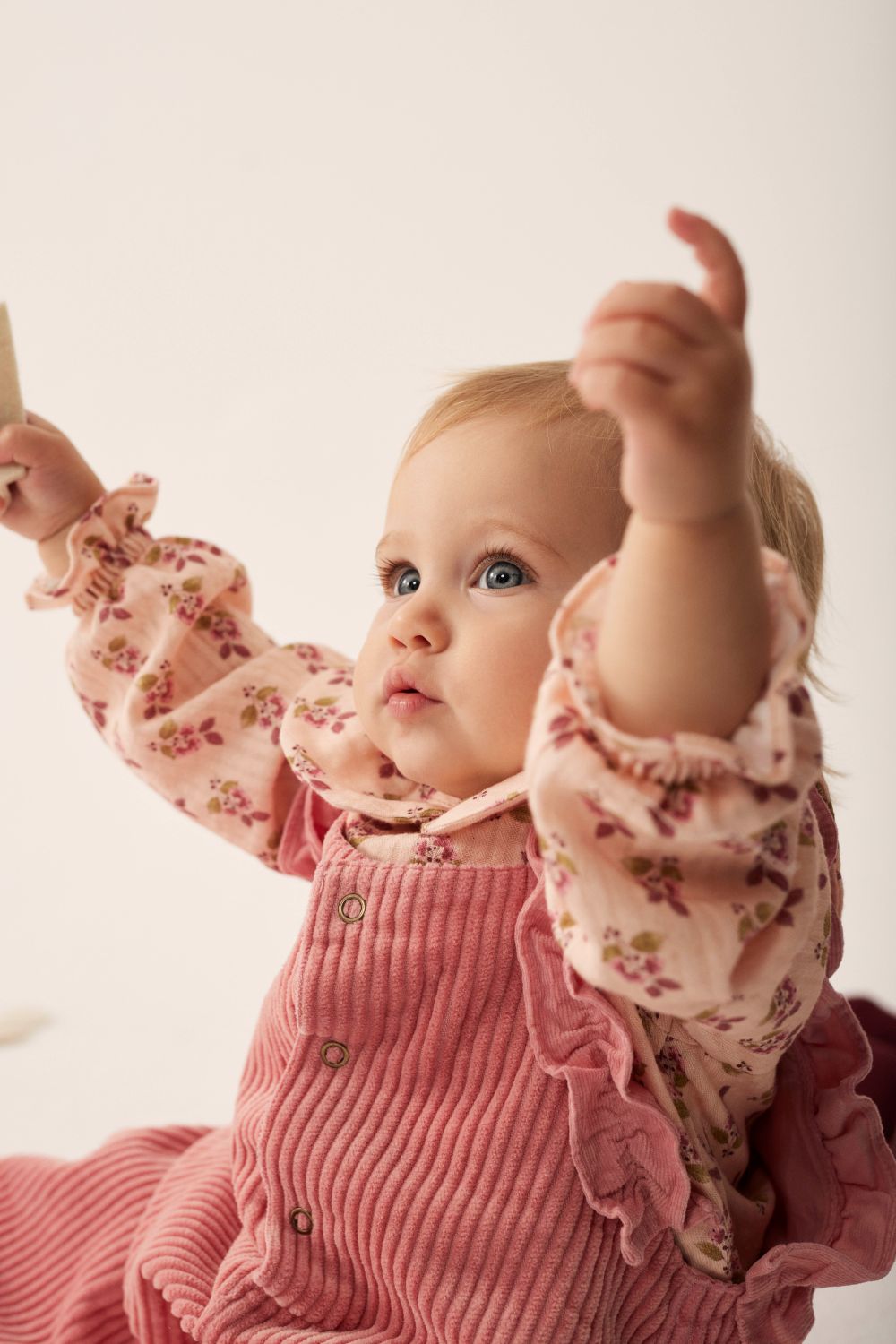 Wide Corduroy Ruffled Baby Overalls - Rose Tea