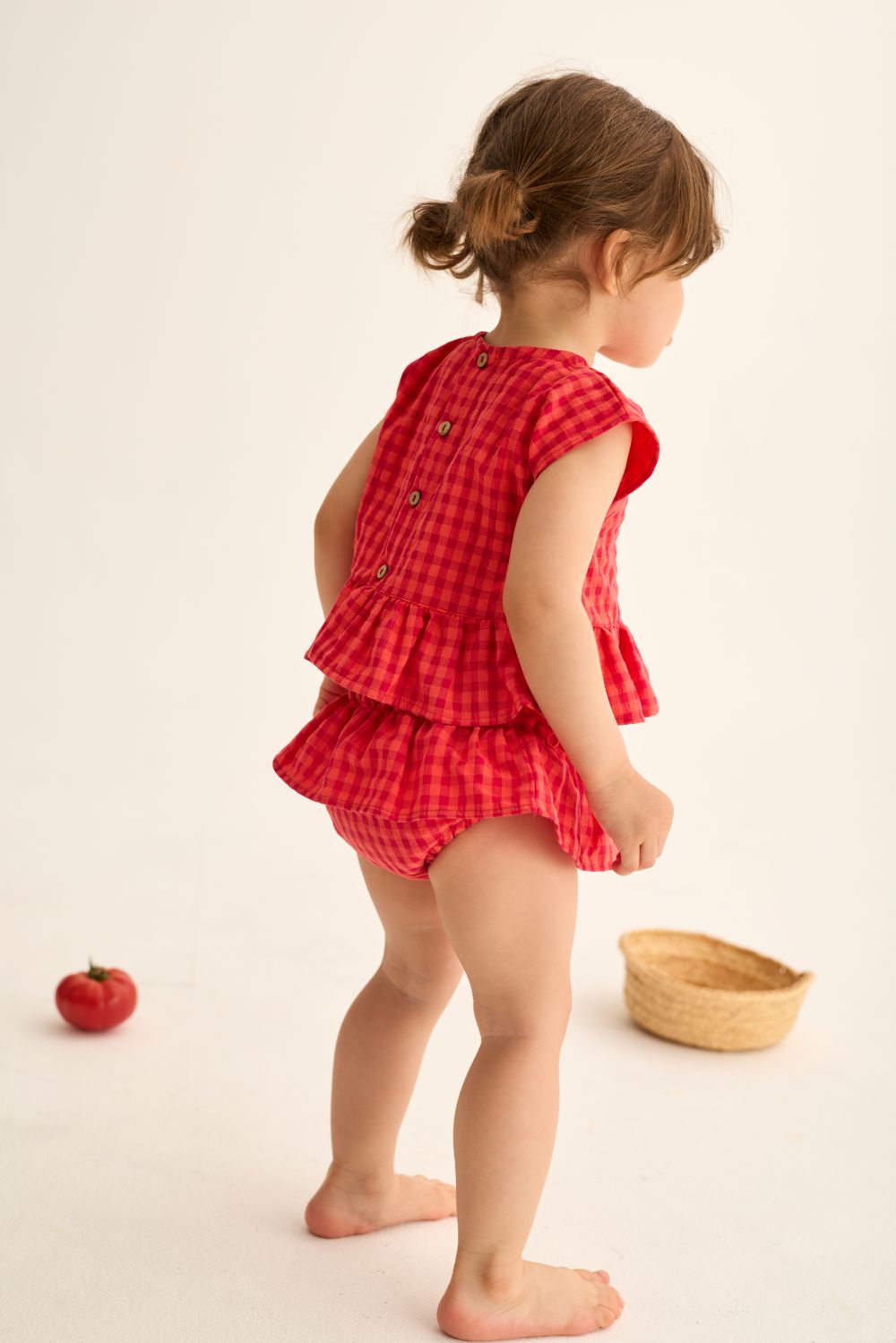Lua Gingham Cotton Baby Shirt - Tomato