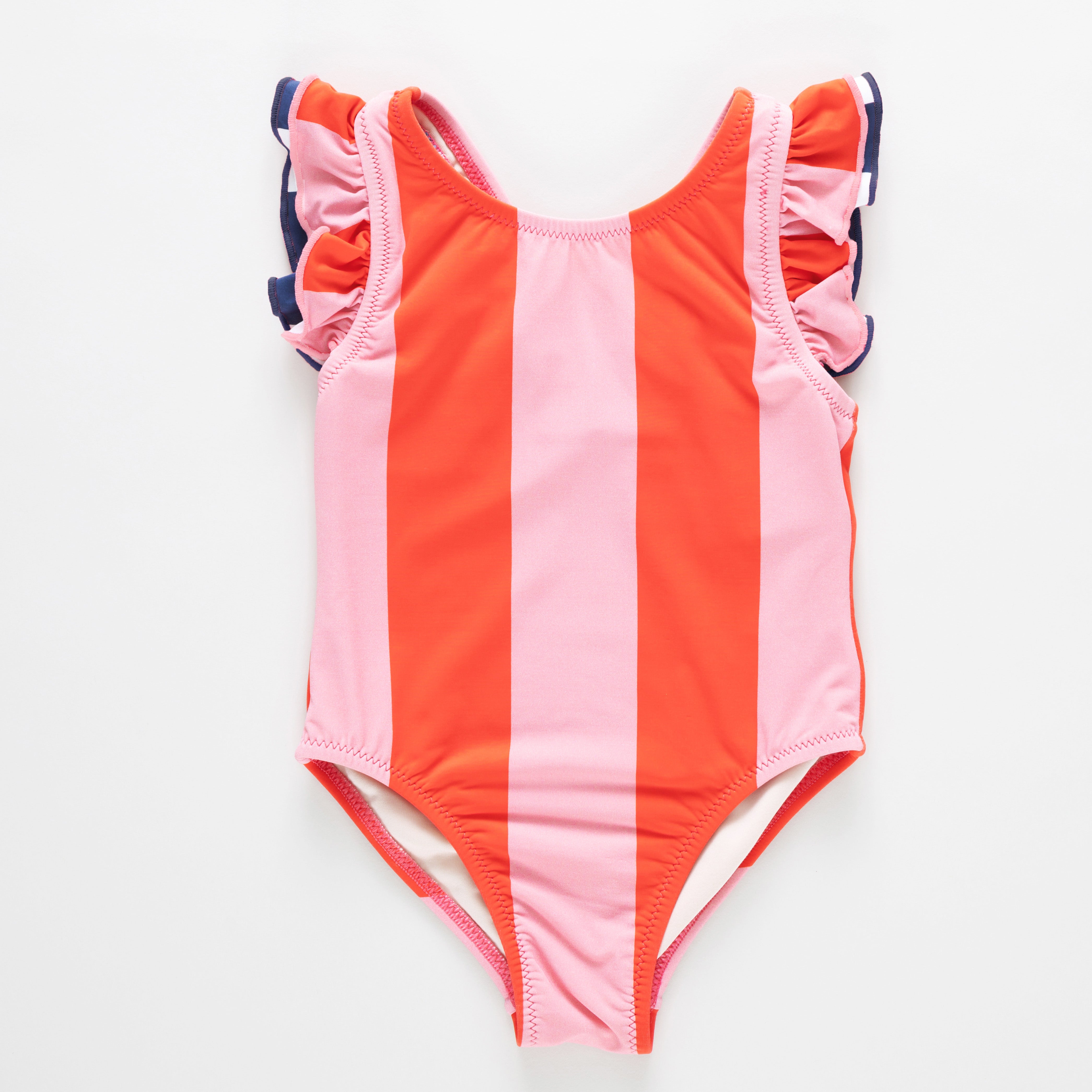 Girls Liv Suit - Pink Wide Stripe with Red Stripe