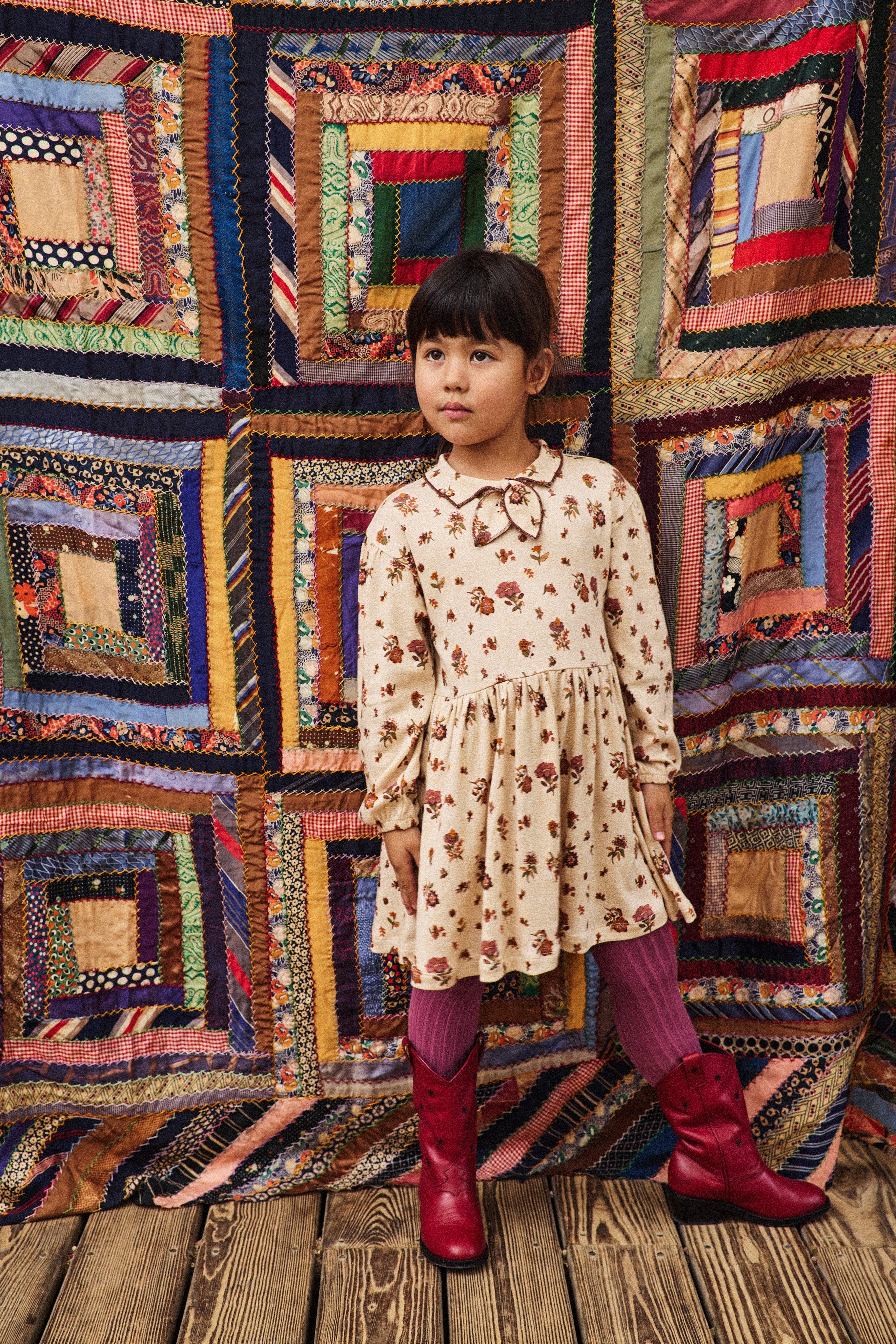 Junior Scout Dress - String, Antique Rose, Holyoke Floral