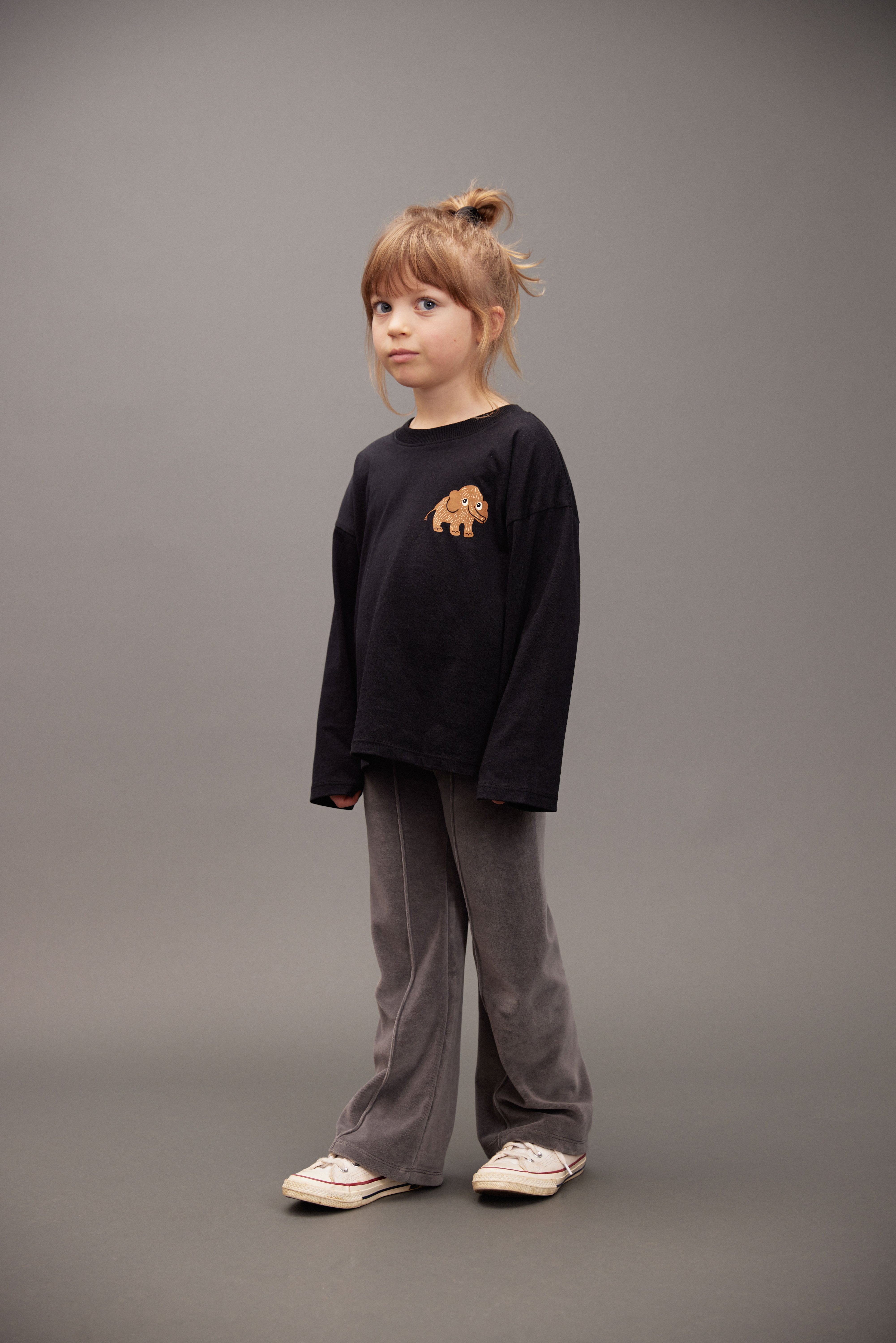 Clover Emb Velour Flared Trousers - Grey