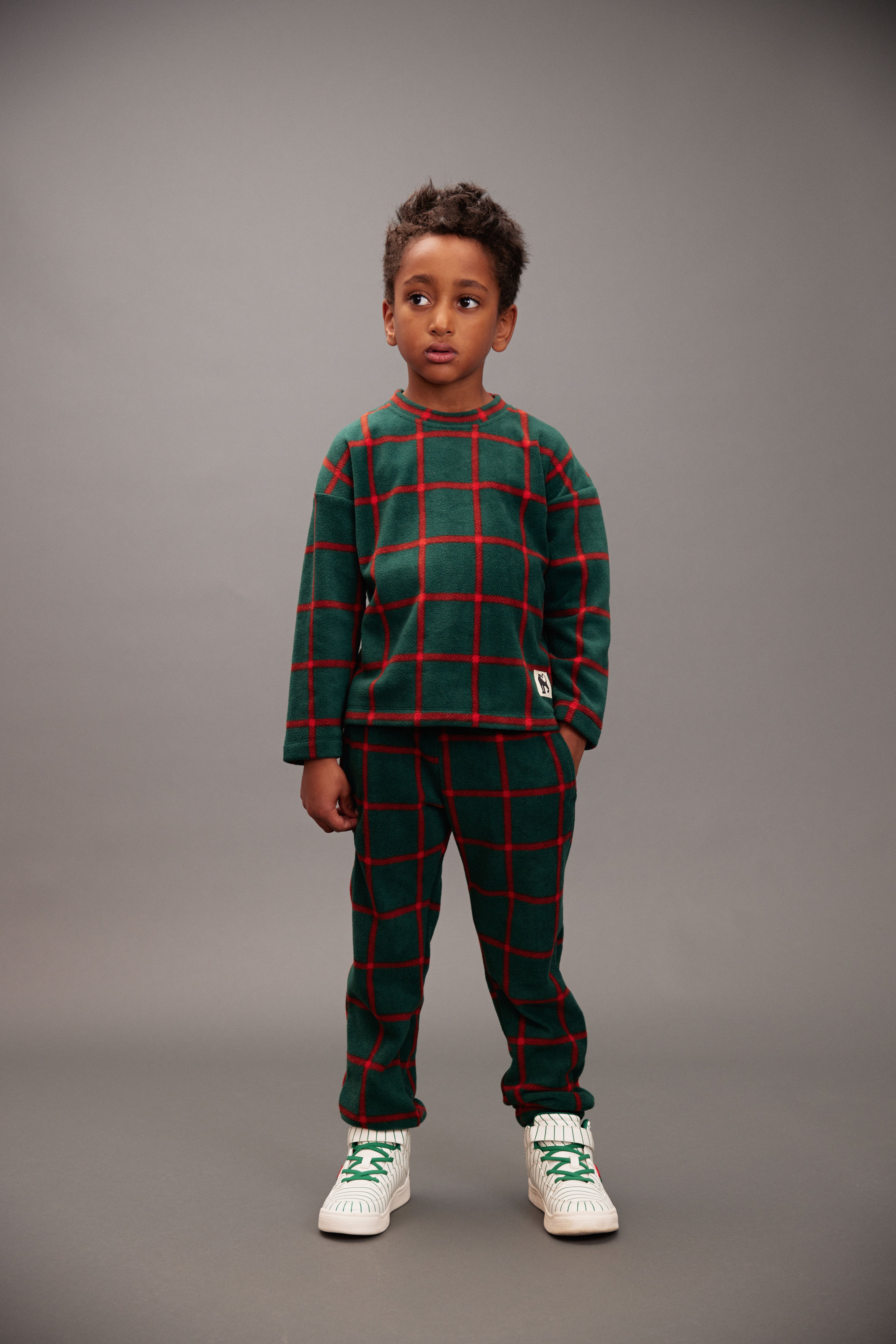 Plaid AOP Fleece LS Top - Green
