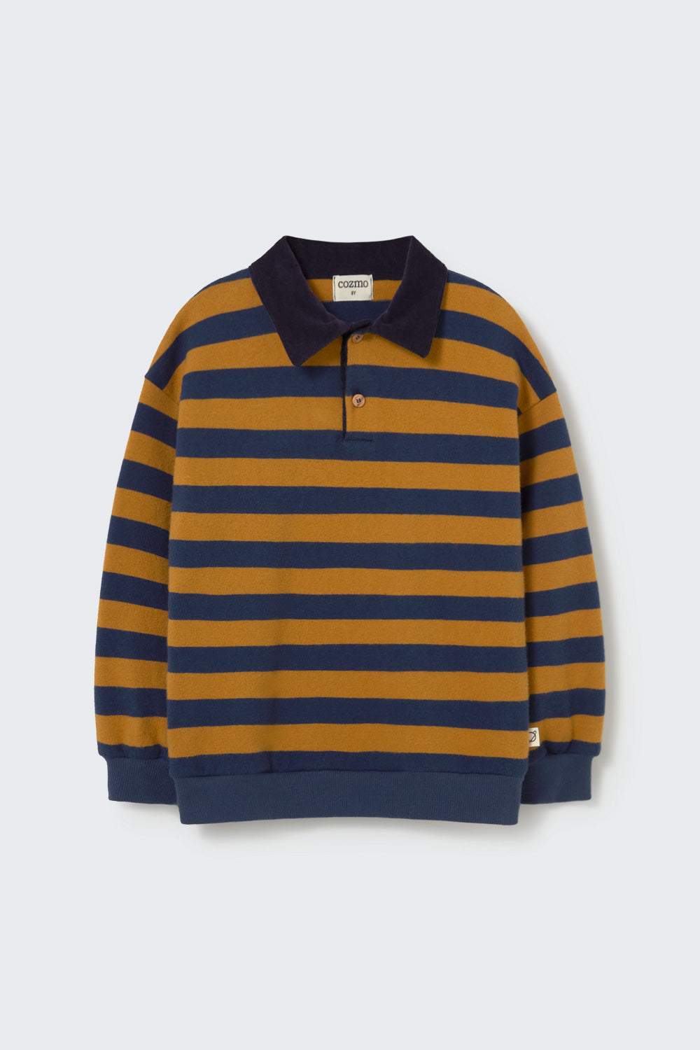 Nepal Striped Brushed Soft Knit Polo Sweater - Navy Biscuit
