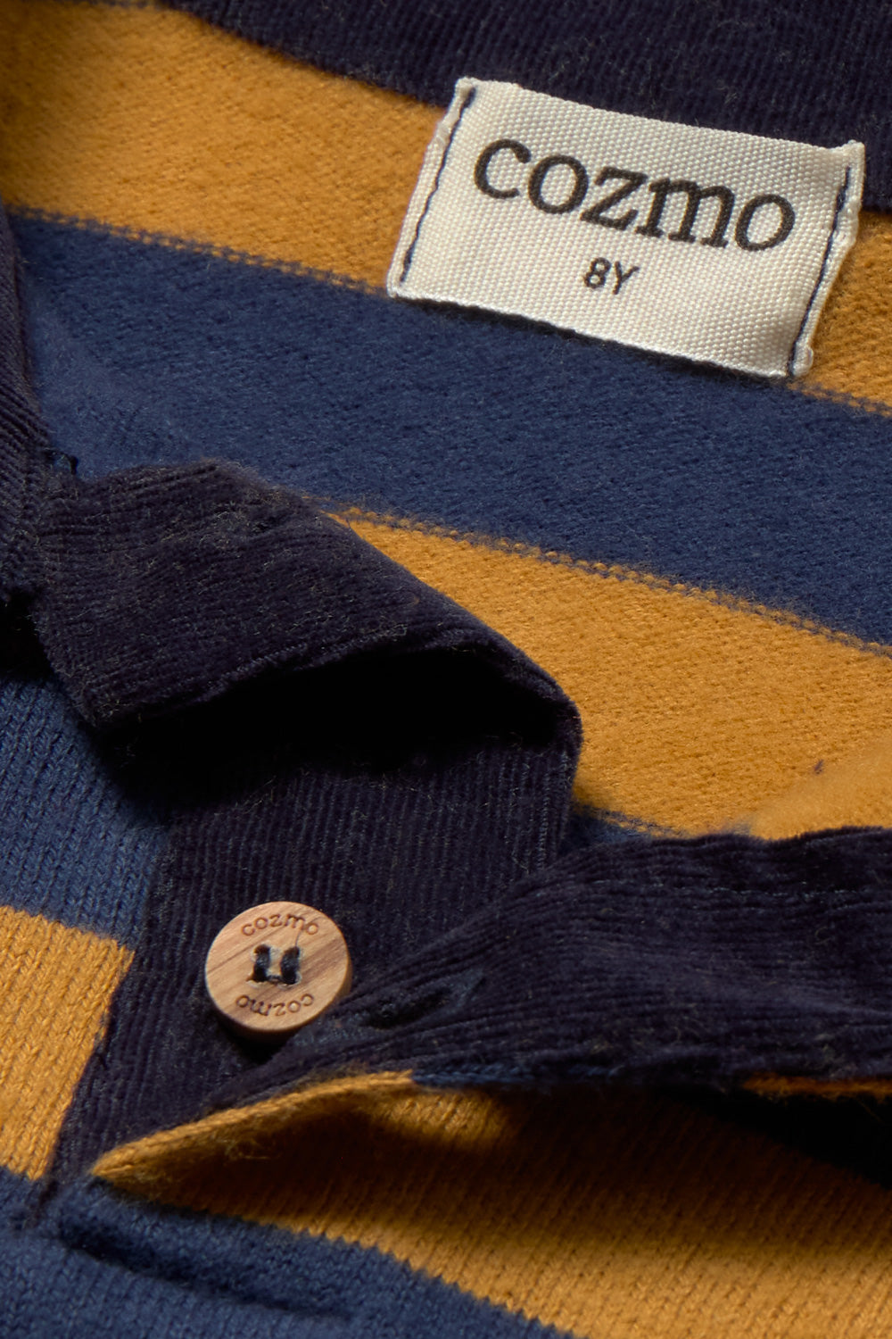 Nepal Striped Brushed Soft Knit Polo Sweater - Navy Biscuit