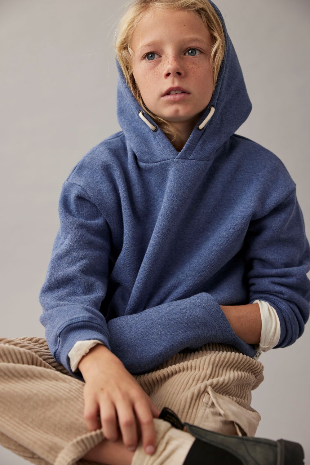 Mélange Fleece Hooded Sweatshirt - Chambray