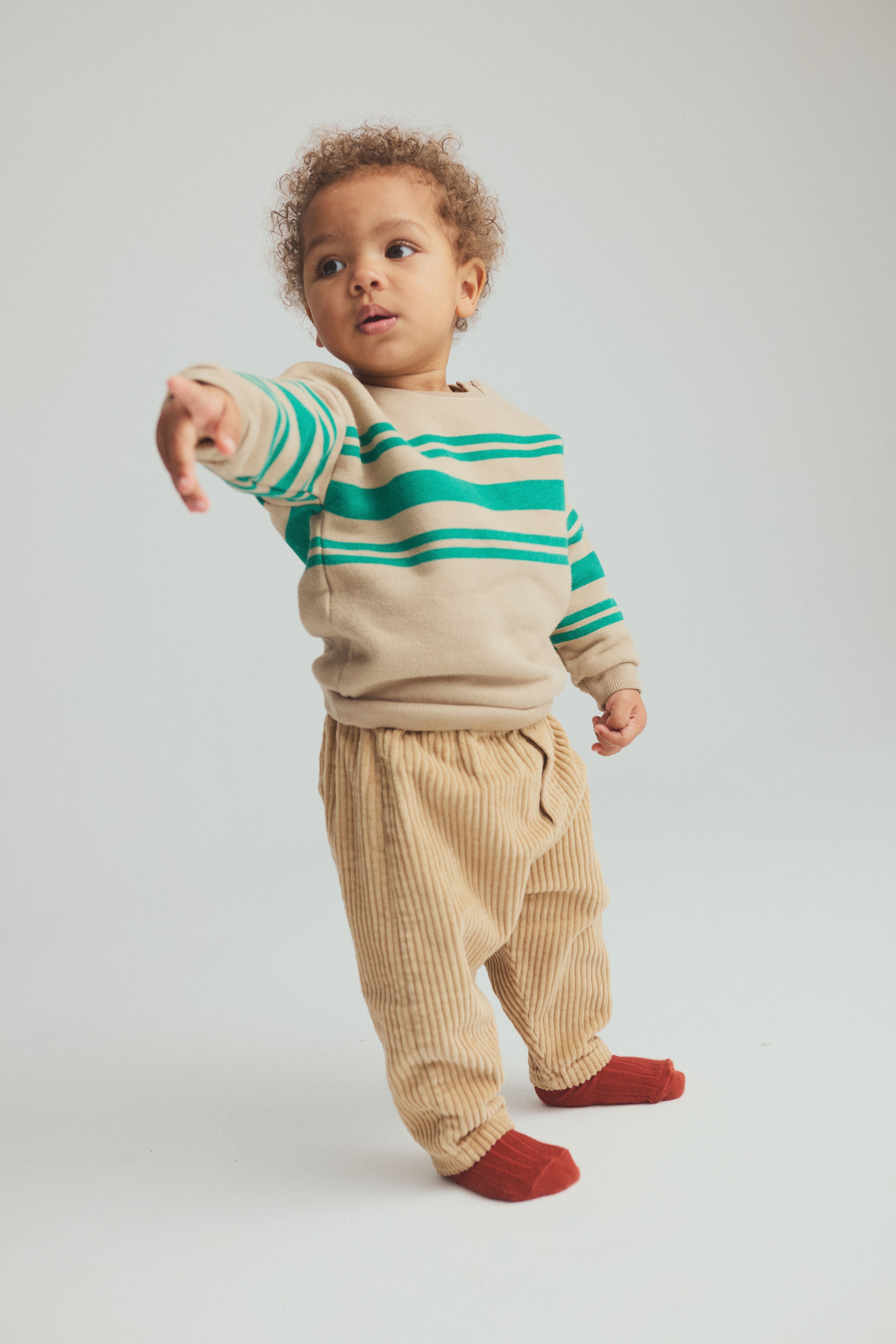 Oslo Washed Brushed Fleece Striped Baby Sweatshirt - Stone