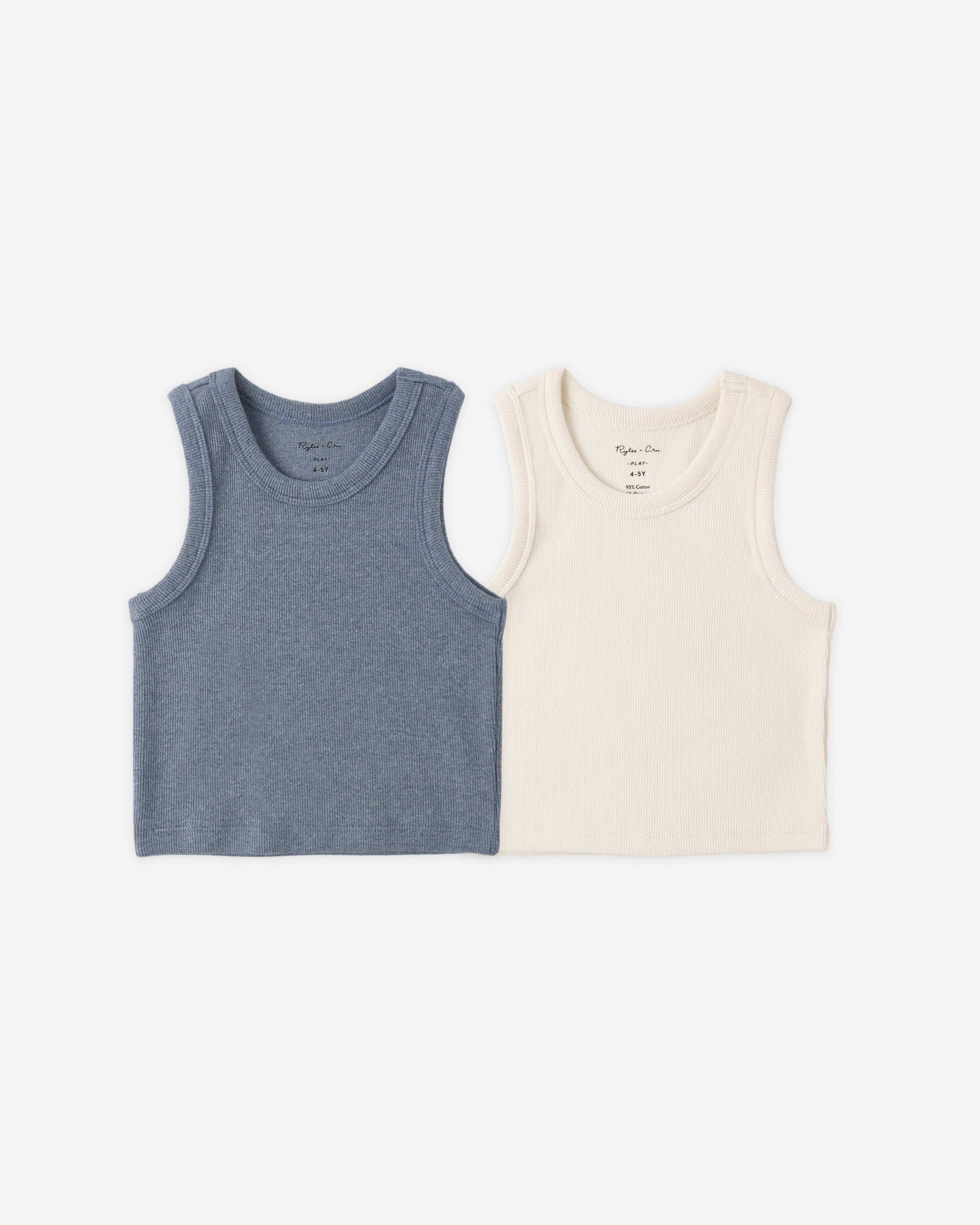 Ribbed Tank Set || Natural, Heathered Marine