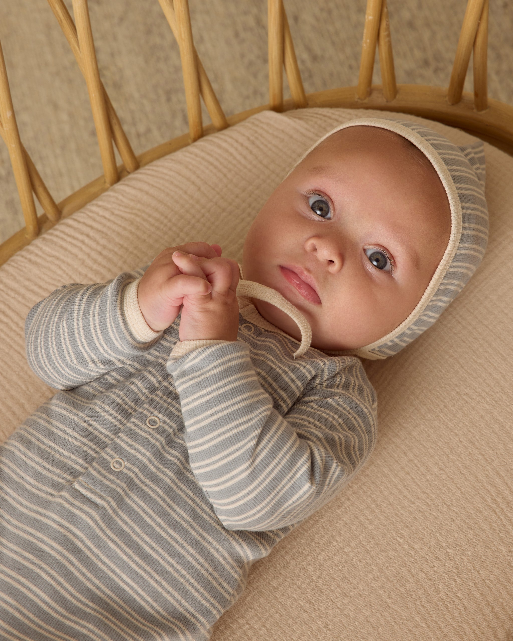 Ribbed Baby Jumpsuit || Steel Blue Micro Stripe