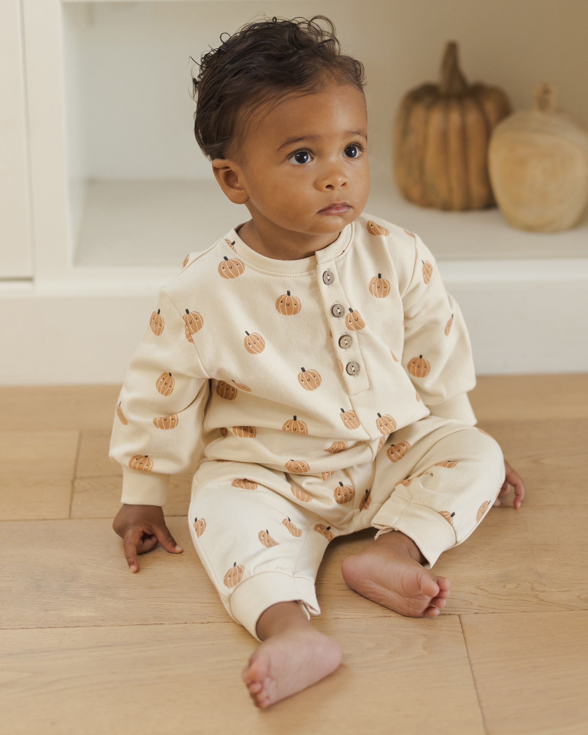 Relaxed Fleece Jumpsuit || Smiley Pumpkins