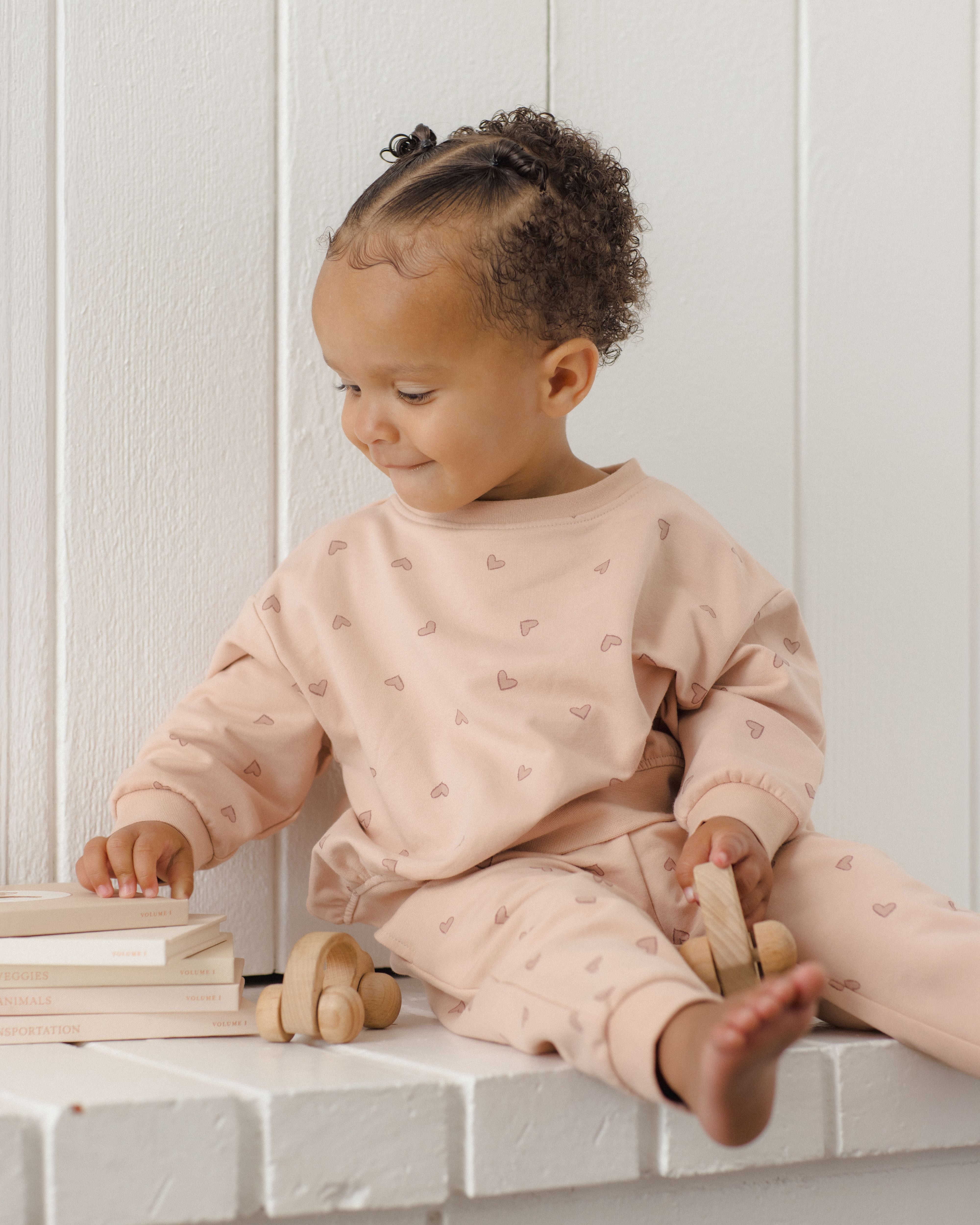 Relaxed Sweatshirt Hearts - Dusty Rose